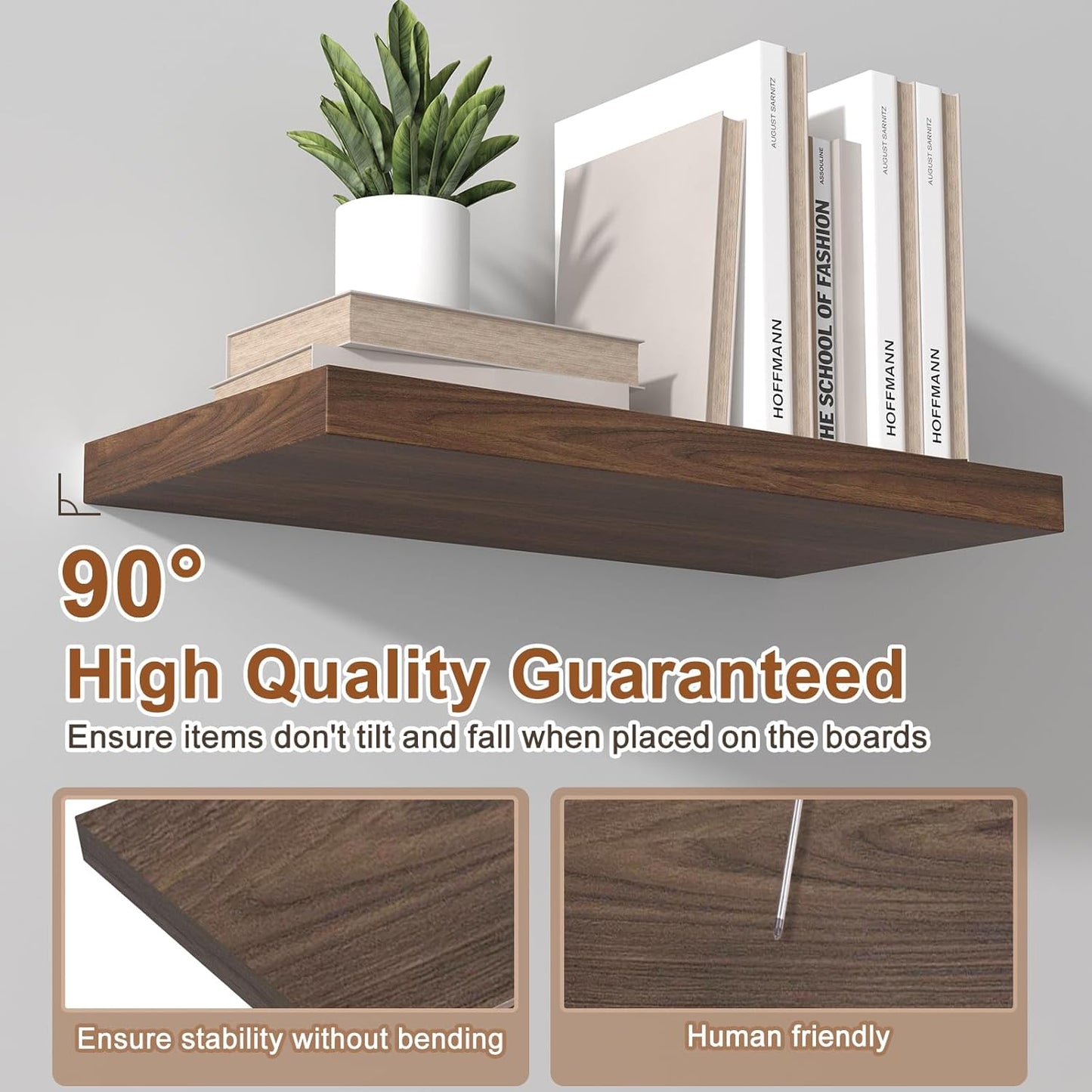 12 Inch Deep Floating Shelves for Wall 3 Pack Floating Shelves Large Storage Space Wall Mount Shelf for Living Room Kitchen Bathroom 30" W x 12" D x 1.2" H Walnut