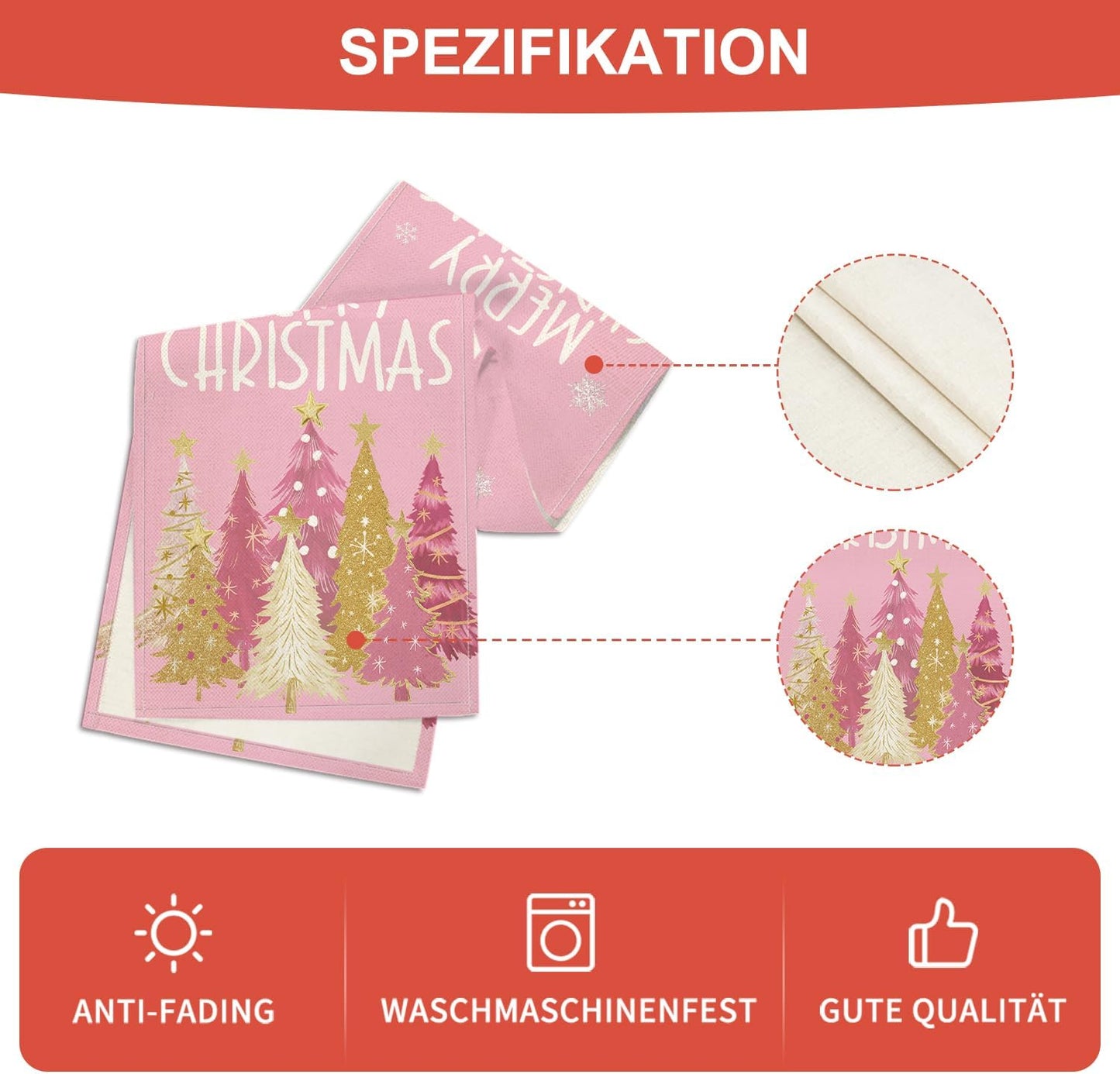 Artoid Mode Xmas Trees Snowflakes Pink Merry Christmas Table Runner, Winter Seasonal Kitchen Dining Table Decoration for Home Party Decor 13x108 Inch