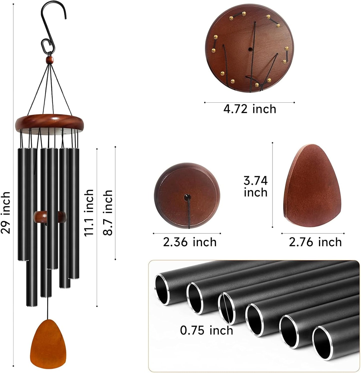 Wind Chime for Outside, 29 inch Aluminium Metal Wind Chimes, Relaxing Soothing Wind Chimes Outdoor, Decoration for Garden, Patio, Yard, Home, Gift for Mother's Day, Birthday(Waterdrop)