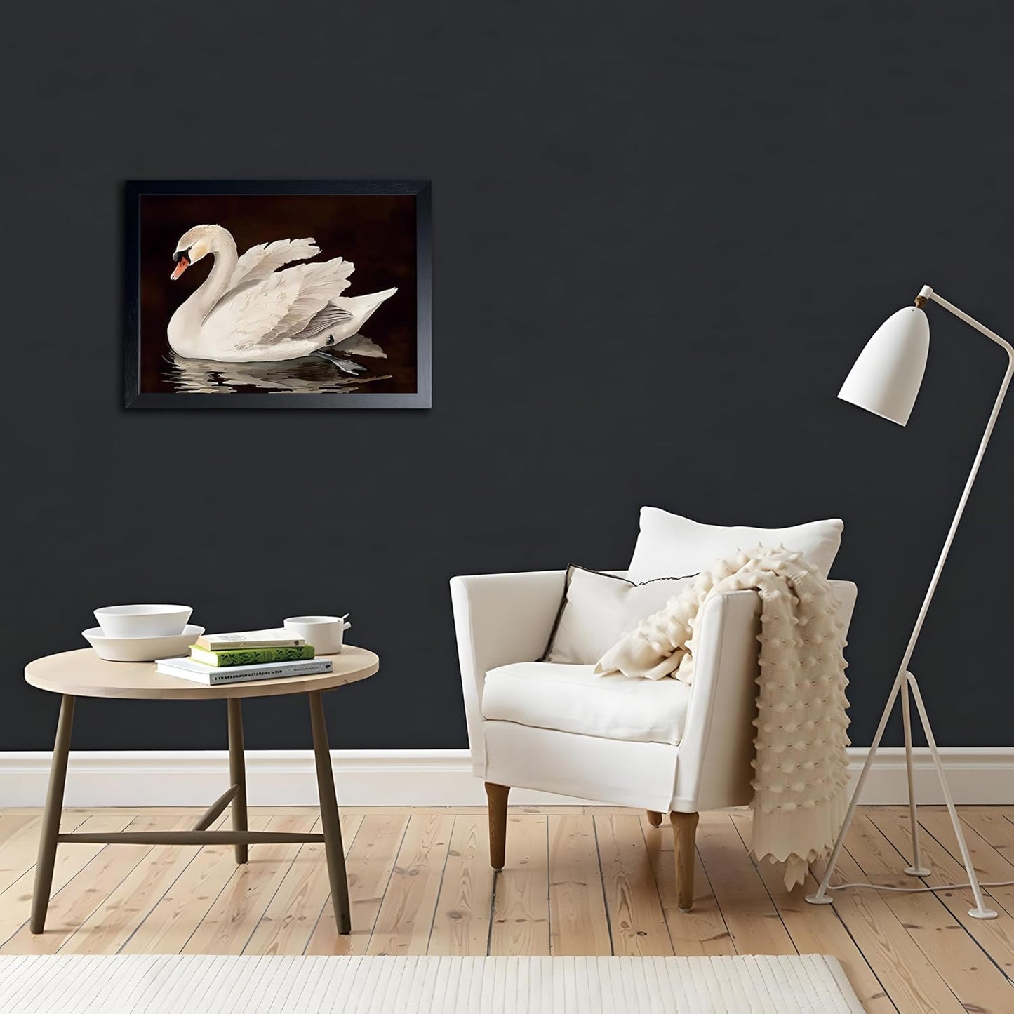 Black Wood Framed Wall Art Canvas Print Home Decor, Vintage Swan Aesthetic Wall Decor Photo, Classical Grace Swan Bathroom Prints Painting for Living Room Bedroom Office Decor 12x16 Inch