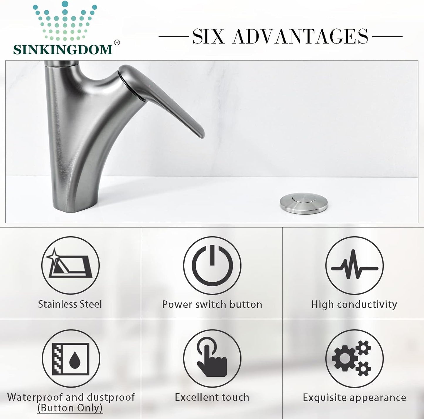 Garbage Disposal SinkTop Air Switch Kit with Stainless Steel Button,Brushed Nickel