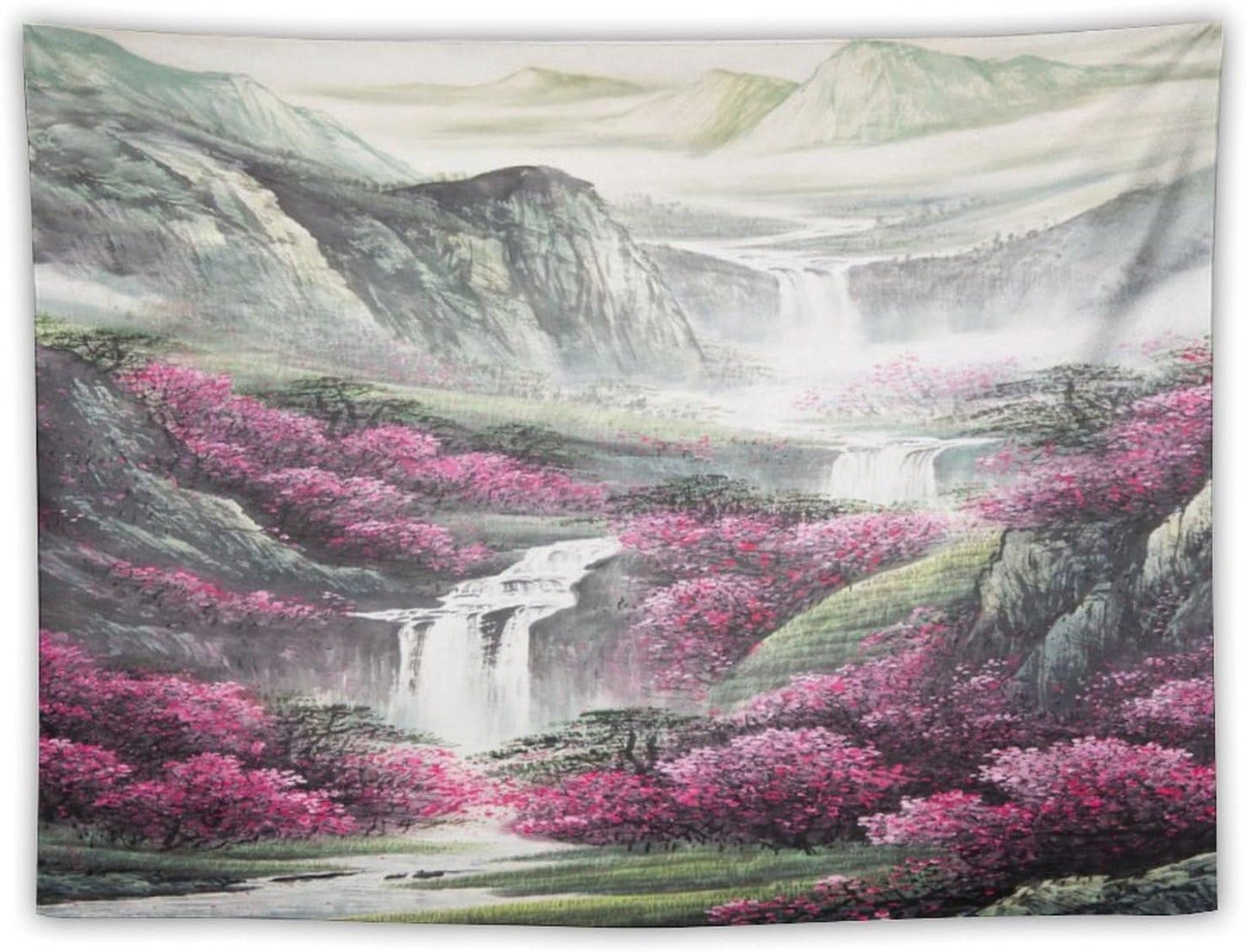 Japanese Tapestry, Red Plum Blossom Mountain Tapestry, Asian Japanese Wall Tapestry, Nature Landscape Tapestries for Bedroom Living Room Decor 60"x50"