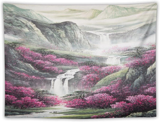 Japanese Tapestry, Red Plum Blossom Mountain, Nature Landscape, Bedroom Living Room Decor, 40"x30"