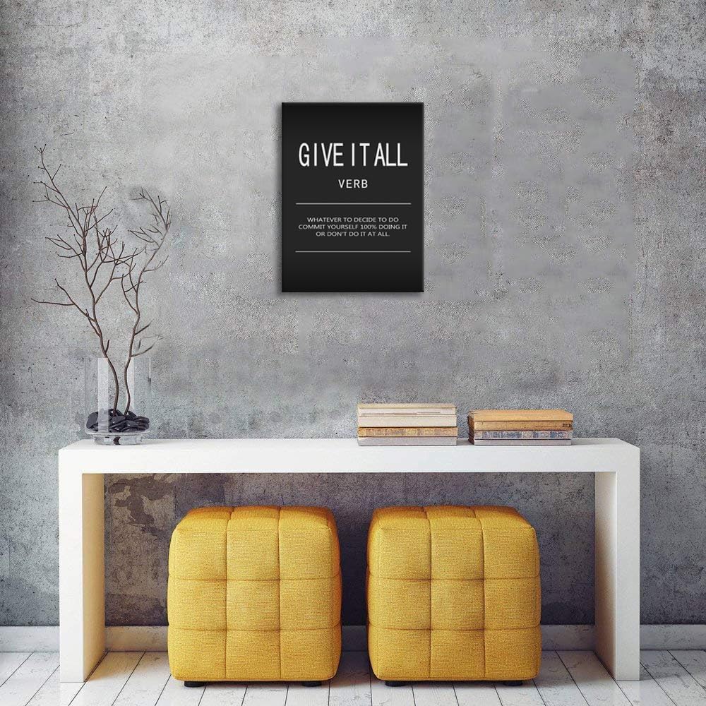 Inspirational Positive Quotes Give It All Verb Poster Motivational Framed Office Decor Wall Art Print Artwork Paintings for Living Room Bedroom Home Decor Stretched and Framed Ready to Hang[18" W x