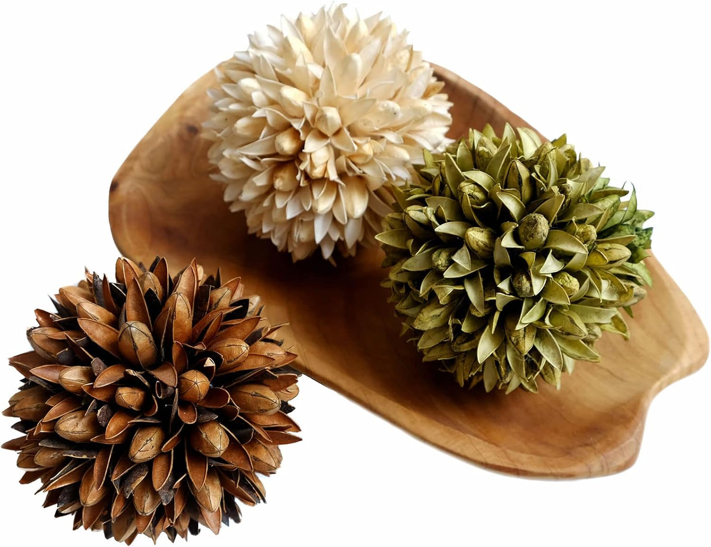 3.5inch Decorative Balls Bowl/Tray &Floral Orb/Ball with Dried Potpourri, Artificial Decorative Balls for Vase Bowl Filler Table Decor for Home,Spa,Reiki, Set of 3