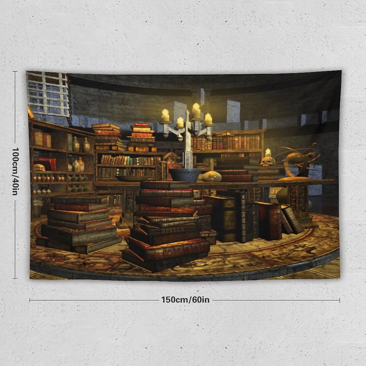 Kurtect Library Tapestry,Vintage Medieval Bookshelf Wooden Bookcase Antique Magic Art Tapestries for Party Beach Picnic Blankets Tablecloths Living Room Wall Deocr, 40x60 in
