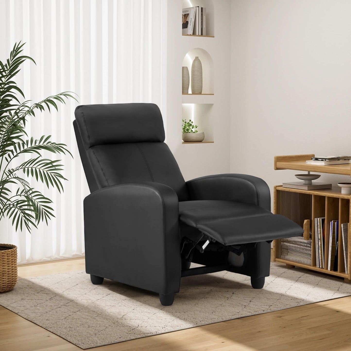 BestMassage | Recliner Chair | No Massage Function | Leather Black | with Lumbar Support, Adjustable Push Back, Wide Armrests, Footrest & Padded Seat | Easy Assembly | for Living Room, Home Theatre
