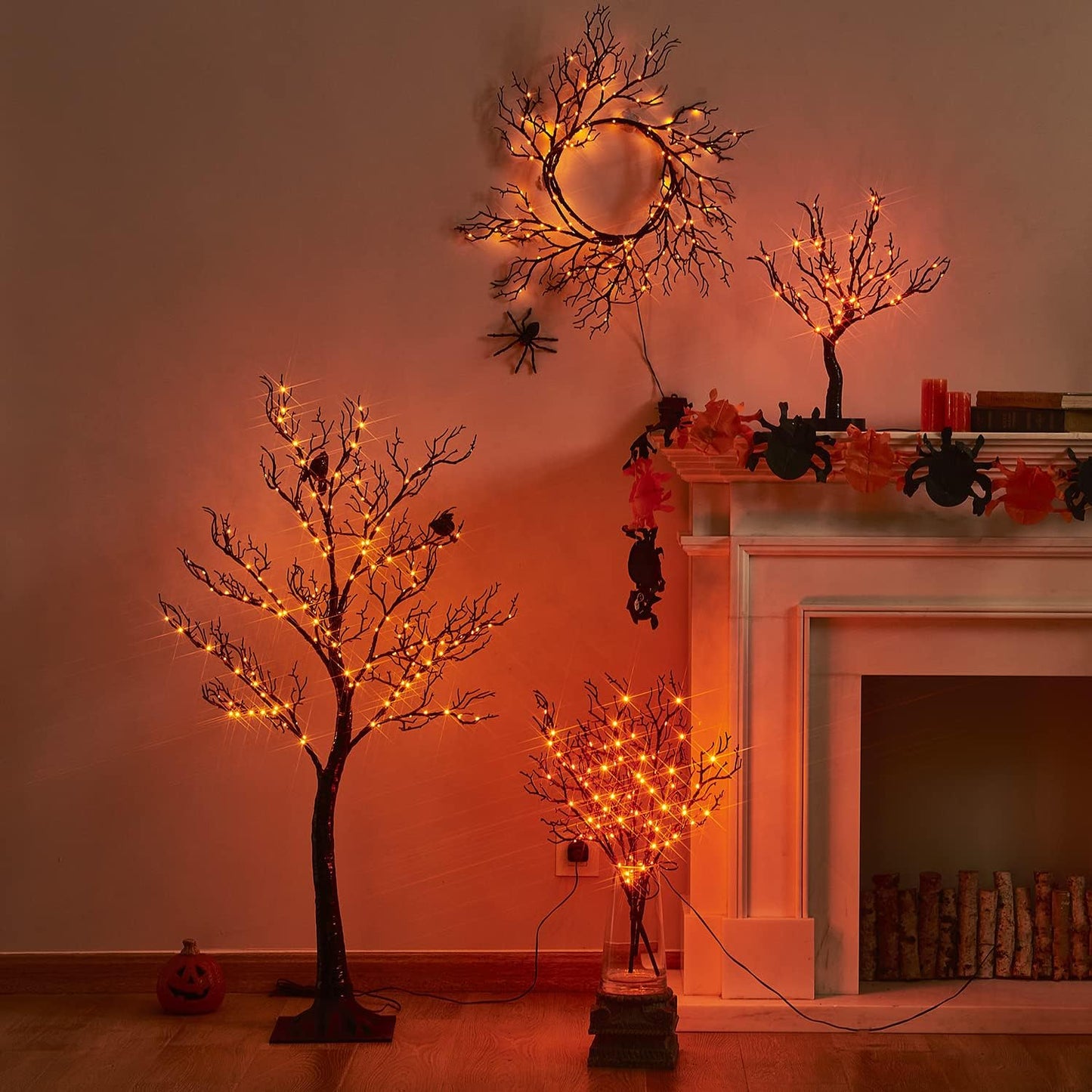 LITBLOOM Halloween Tree with Lights Plug in 4FT 150 Orange Fairy Lights, Lighted Black Spooky Tree for Indoor Outdoor Home Fall Halloween Decoration