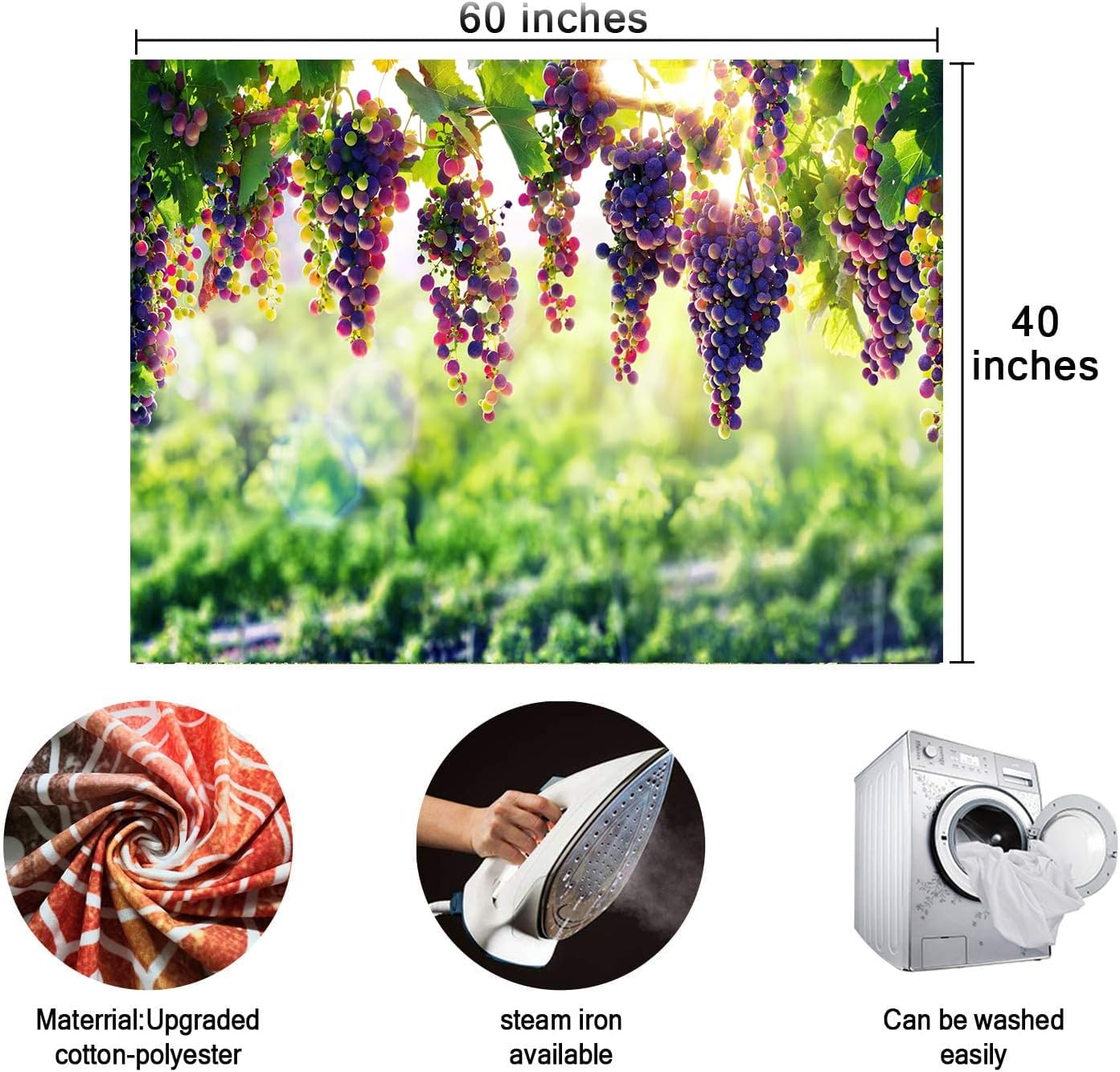 BULOR Vineyard Tapestry Grapes Clusters Wine Rustic Vintage Tapestry Wall Hangings Tapestry for Kids Bedroom Living Room Dorm Man Cave Background(60x40 Inch)