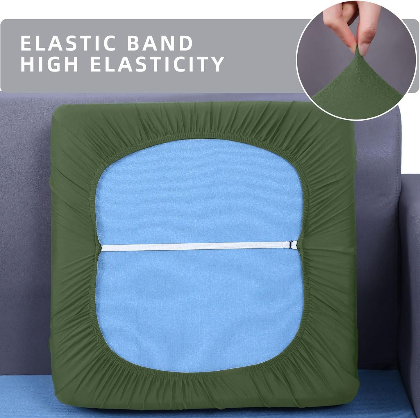 hyha Waterproof Couch Cushion Covers, Stretch Sofa Couch Seat Slipcover for Dog Washable, Non-Slip Waterproof Outdoor Cushion Covers for Patio Furniture Replacement (1 Piece for Large, Bronze Green)