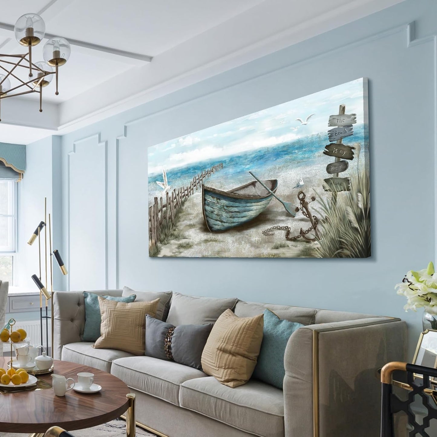 amatop Extra Large Wall Art for Living Room Rustic Coastal Décor Canvas Print Seagull Vintage Ship Sea Bird Artwork Blue Nature Big Beach Landscape Painting Seaside Ocean Picture for Bedroom Décor