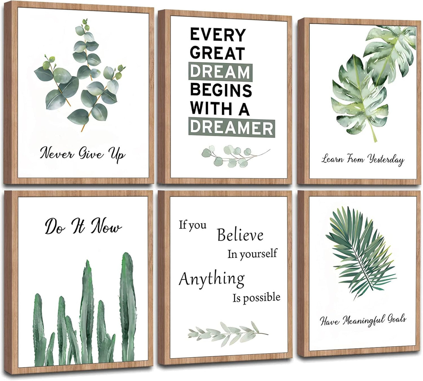 FRAMED Inspirational Wall Decor, Positive Affirmations & Motivational Art for Office, Bedroom & Classroom (Set of 6, 8x10in, Framed)