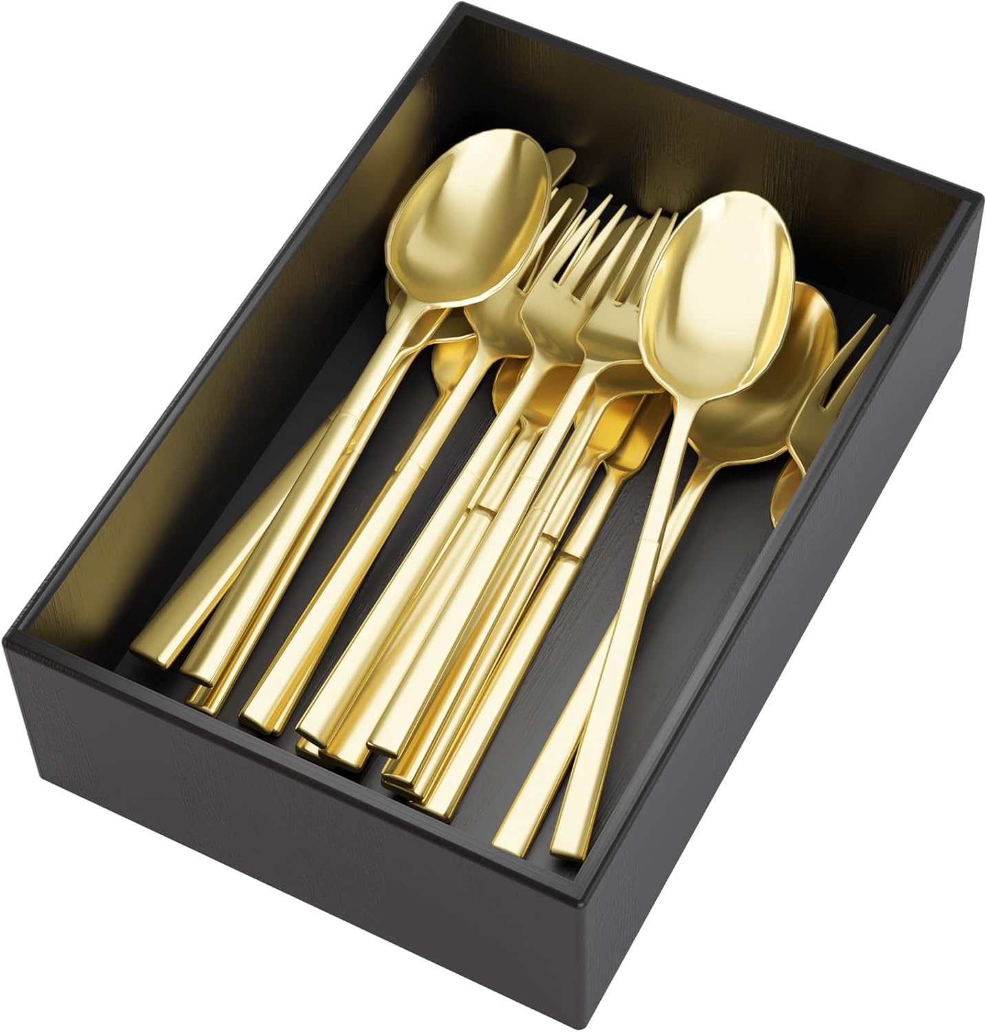 Black Bamboo Drawer Organizer - Silverware&Utensil Holder Organizer for Kitchen Drawers, Multi-Use Drawer Dividers Boxes for Bathroom Counter，Cabinet, Garage, Office Desk, Makeup, Jewelry (9"6"2.5")