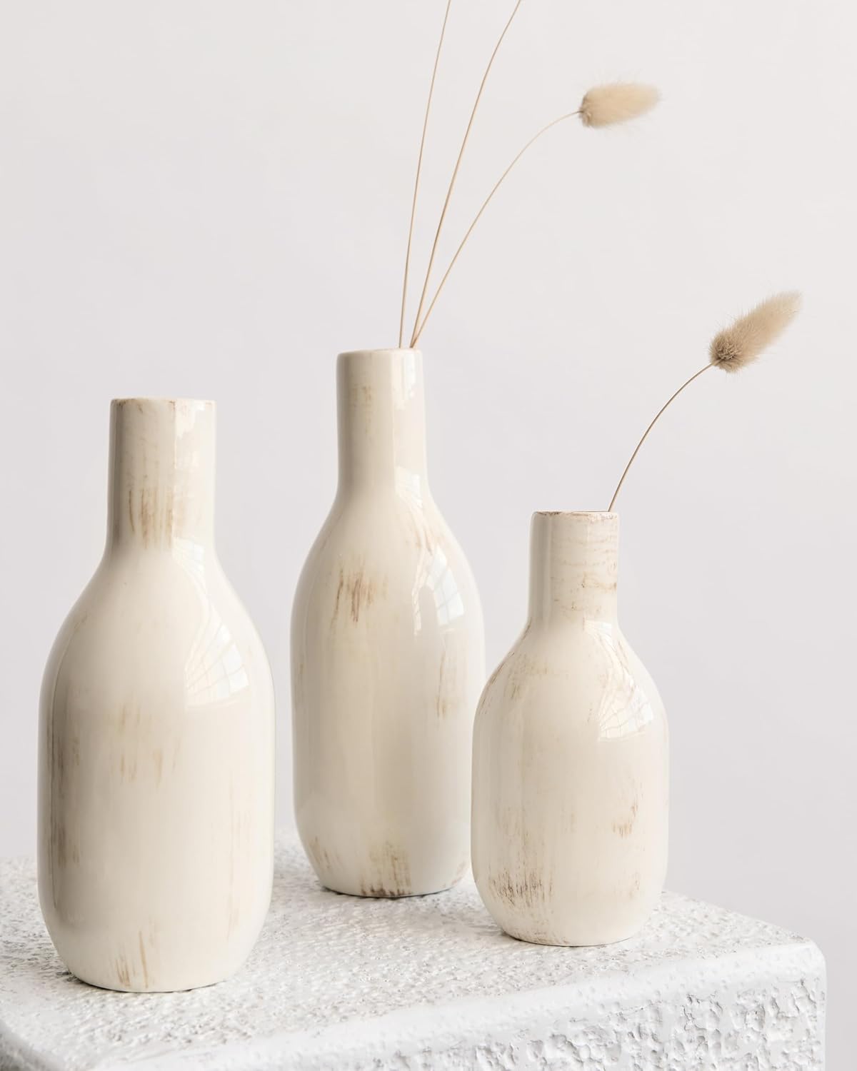 NOBULA White Ceramic Donut Vases – Modern Home Decor for Living Room, Bedroom & Table Centerpiece - Minimalist Nordic – Unique Vases for Olive Plant & Flowers – Decorative Coffee Table Vase Set of 3