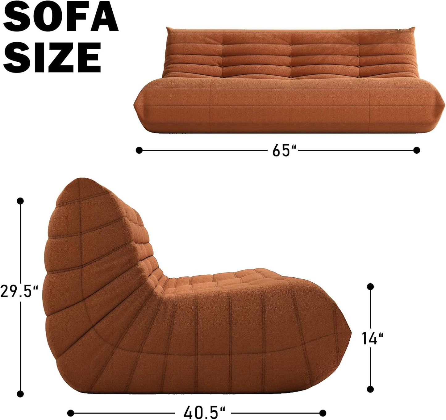 Bean Bag Chair, Oversized Fireside Chair Bean Bag Sofa Large Bean Bag Chair for Adults, 3 Seater Bean Bag Chairs for Teens with High Density Comfortable Foam, Bean Bag for Living Room, Bedroom(Orange)