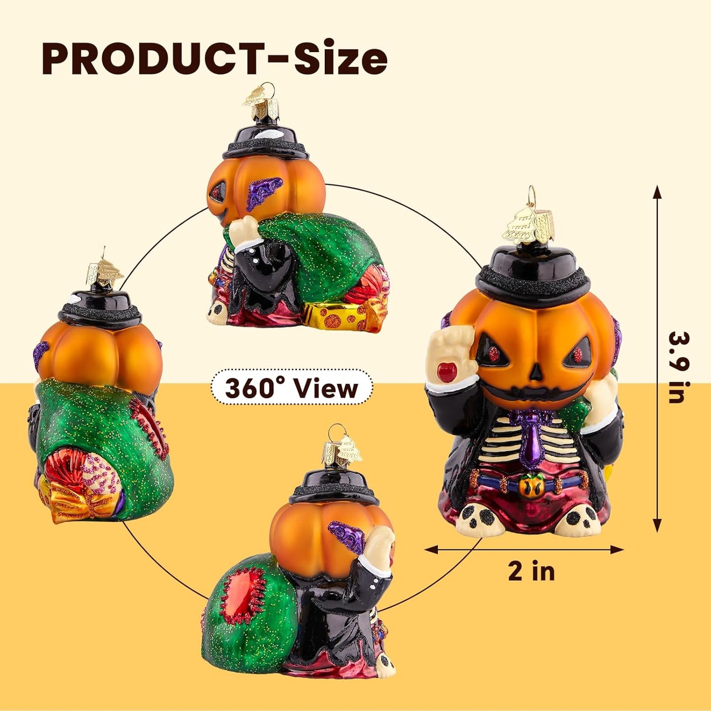 Pumpkin Christmas Tree Ornaments,Hand-Blown Glass Ornaments,Jack-O'-Lanterns Collection Figurine Hanging Ornaments,Christmas Decorations for Halloween Party Holiday Home Gifts