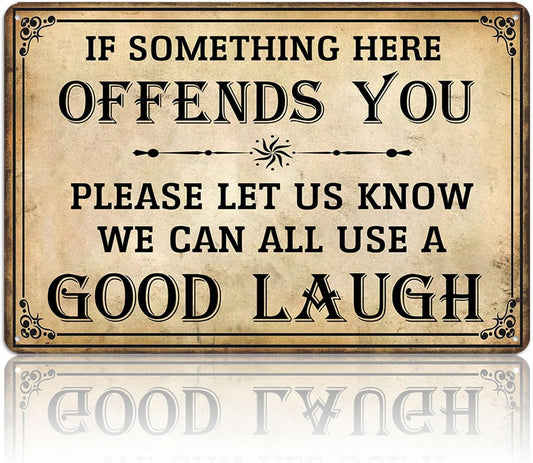 Bar Sign Man Cave Decor - Vintage Garage Metal Tin Signs for Men Funny If Something Here Offends You Poster Wall Art, Sports Bars Outdoor Accessories Decorations 8x12 Inch