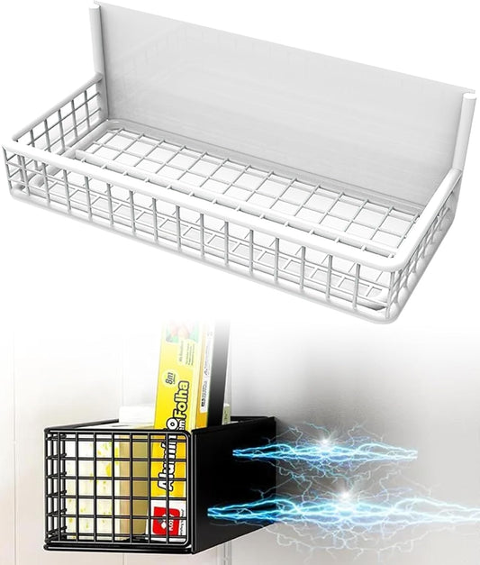 Magnetic Basket Fridge Organizer Wire Bins Pencil Holder Whiteboard Accessories Home Kitchen Organization (White-Low)