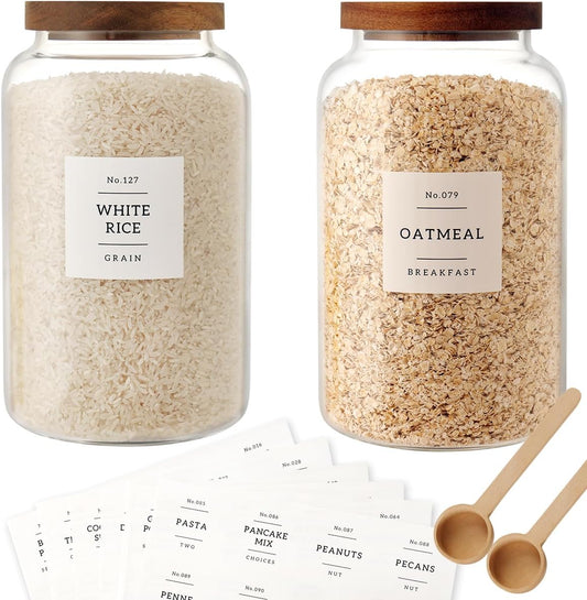 2 PCS Large Glass Jar with Airtight Lid, Glass Food Storage Jars for Tea,Spice,Cereal, Egg,Flour,Coffee and More(98 FL OZ/2800 ml)