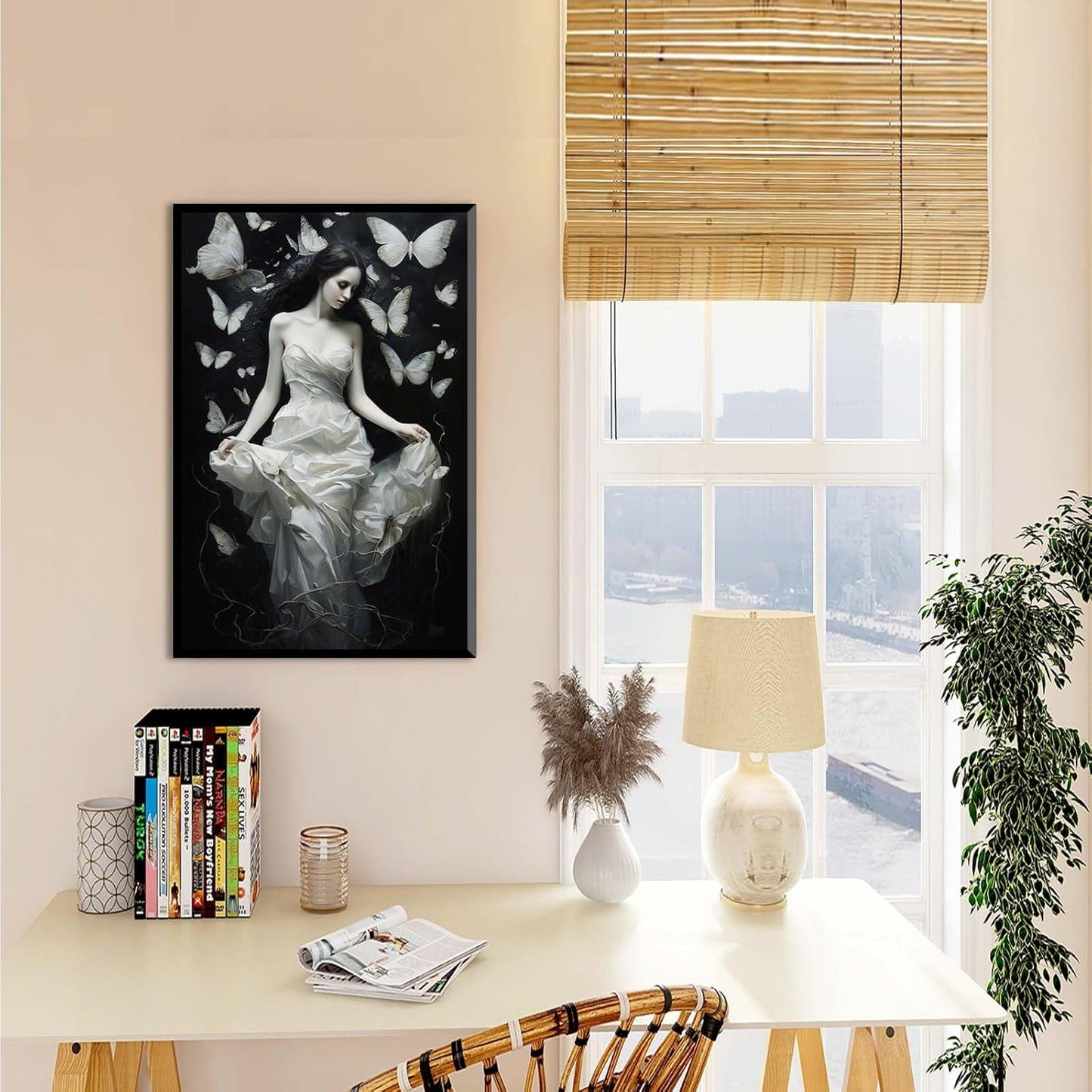 JFHCQJPK Vintage Gothic Feminine Canvas Wall Art Print Butterfly Poster Moody Preppy Wall Art Dark College Decor for Home Bedroom16x24in Metal blackFramed