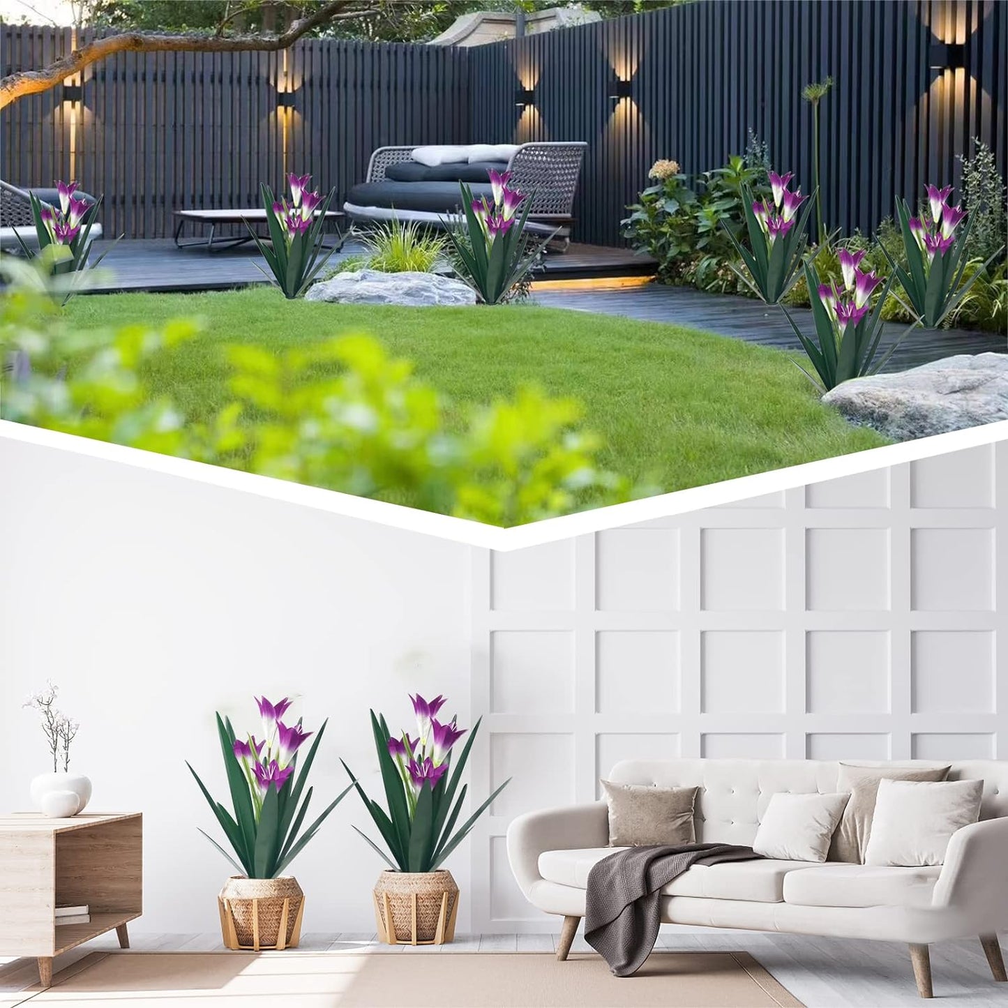 Homight Metal Agave Plant Outdoor Decoration Outdoor Garden Decoration Lily Mexican Yard Art Plant Garden Agave Lily Decorative Garden Gift… (2 Big Purple Lilies)