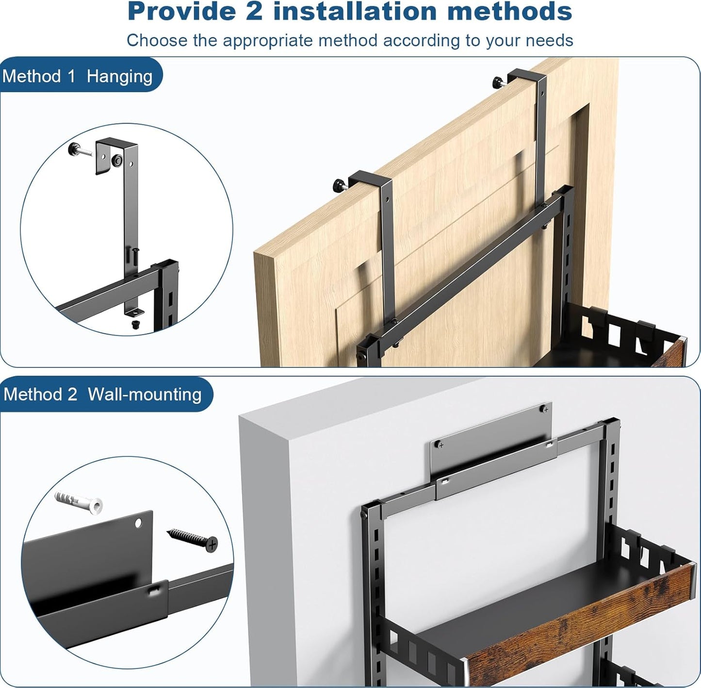 bukfen Over the Door Pantry Organizer, 6-Tier Adjustable Wooden Basket Kitchen Pantry Door Organization and Storage, Heavy-Duty Metal Hanging Kitchen Spice Rack,D6.3 x W17.71 x H50.60 inch,1 Pack
