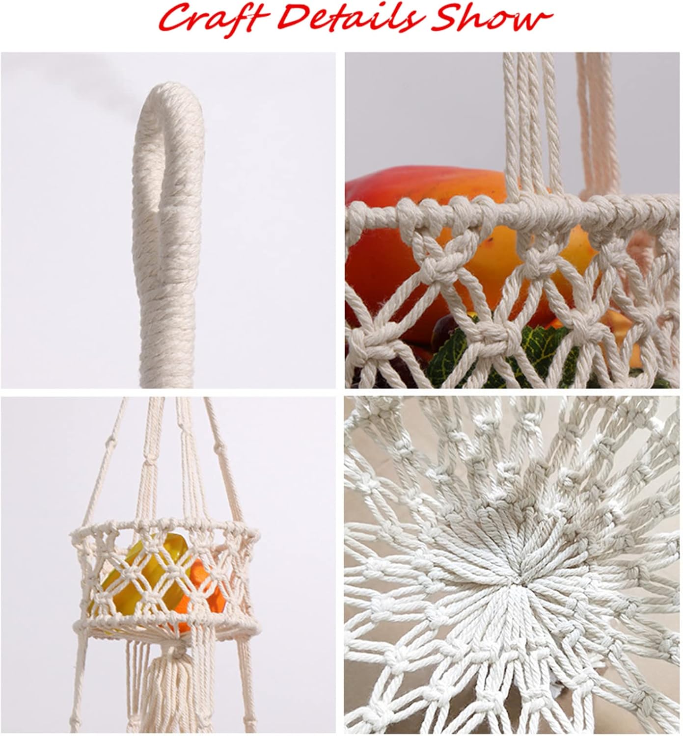 Pony River Hanging Fruit Basket, 3 Tier Cotton Macrame Produce Basket for Kitchen, Indoor Planter Hangers.