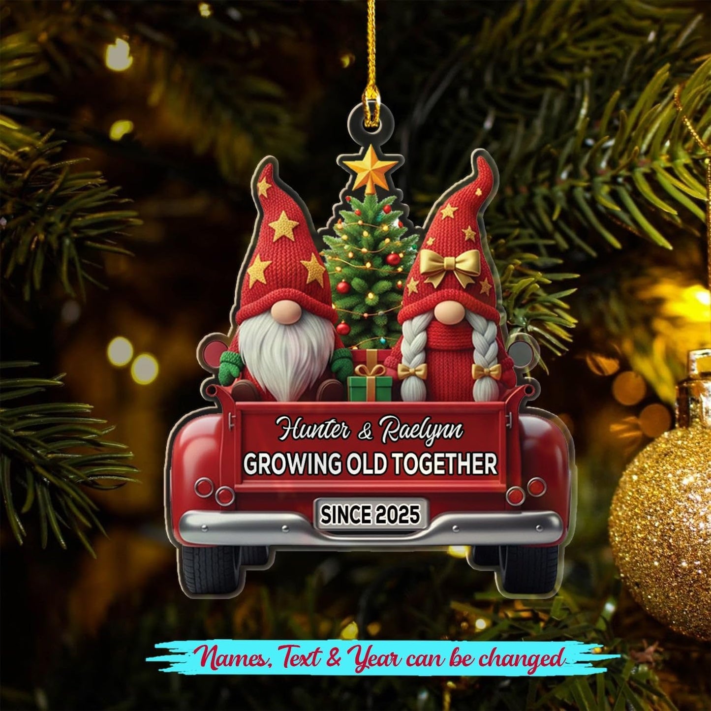 Personalized Mr & Mrs Gnome Growing Old Together Since Ornament, Custom Names Mr & Mrs Gnome Married Christmas Ornaments 2025, Wedding Anniversary Marriage Ornament Gift for Old Couple Husband Wife