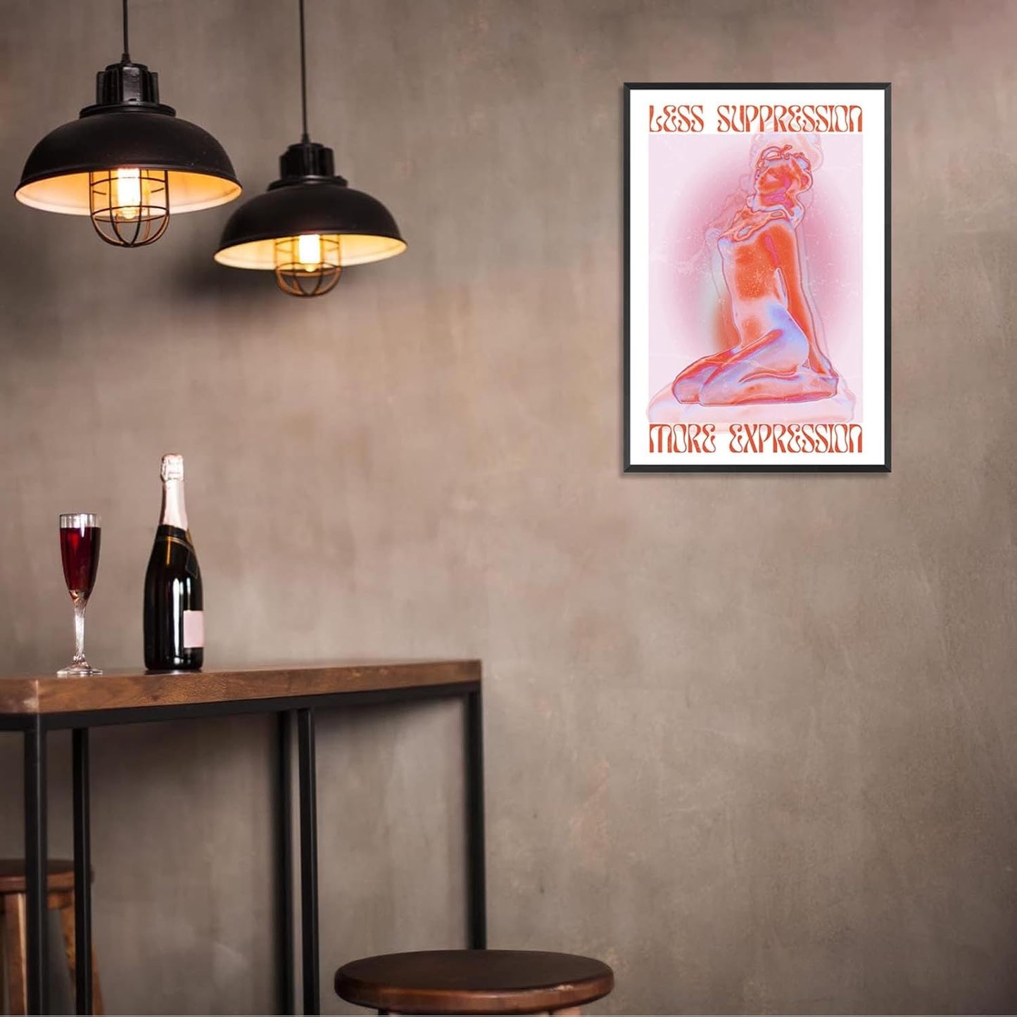 Spiritual Affirmation Art Poster Pink Woman Canvas Wall Art Aesthetic Pictures Sexy Woman Prints Painting Trendy Gradient Aesthetic Wall Decor Living Room Bedroom 16x24in Framed