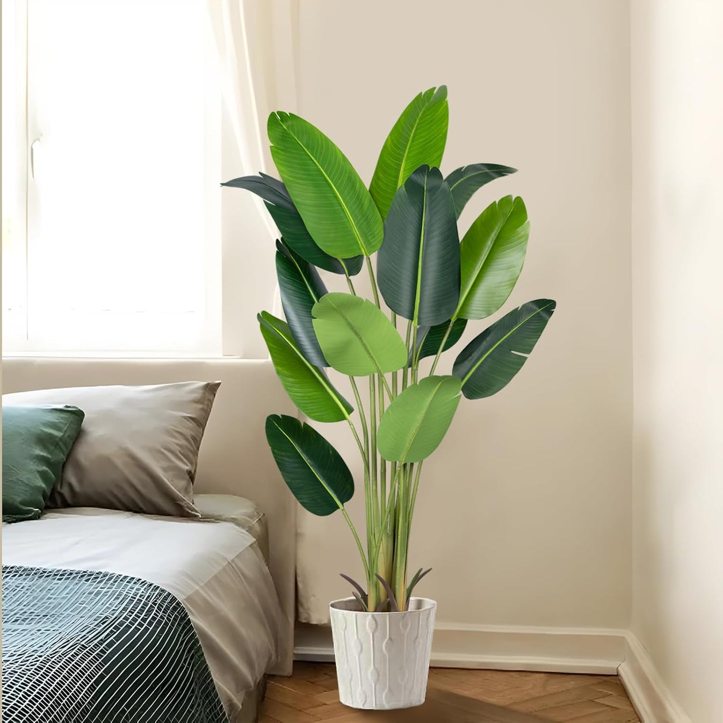 Artificial Bird of Paradise Plant 6Ft Fake Tropical Palm Tree with 13Trunks Faux Banana Leaf Trees in Pot for Home Indoor Outdoor Office Modern Decor Housewarming Gift