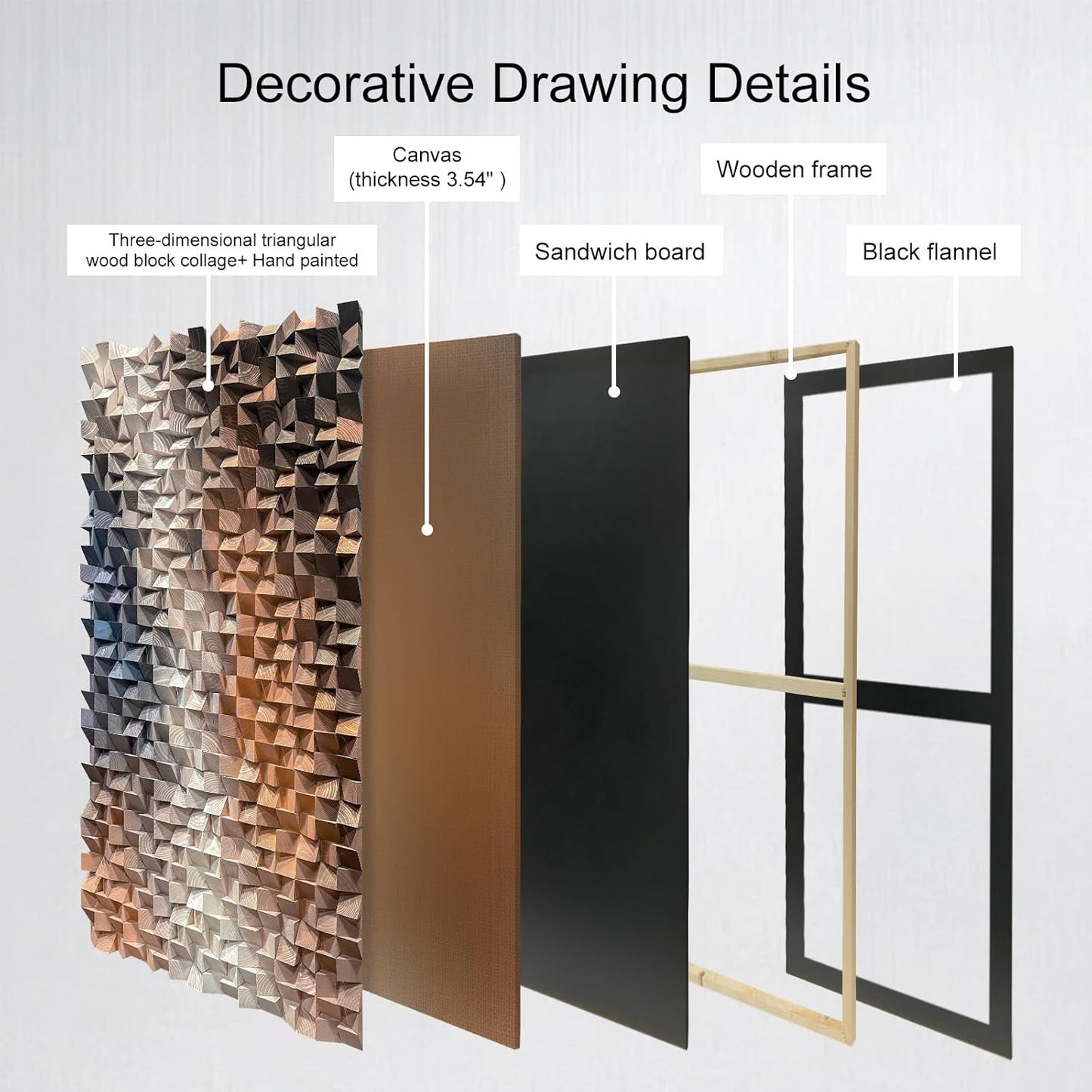 LIUZEYUE - 3D Wood Wall Art Decor Hand Crafted Wooden Blocks | Geometric Sculpture Art Modern Home Office Wall Art Easy Installation 23.6"x47.2"