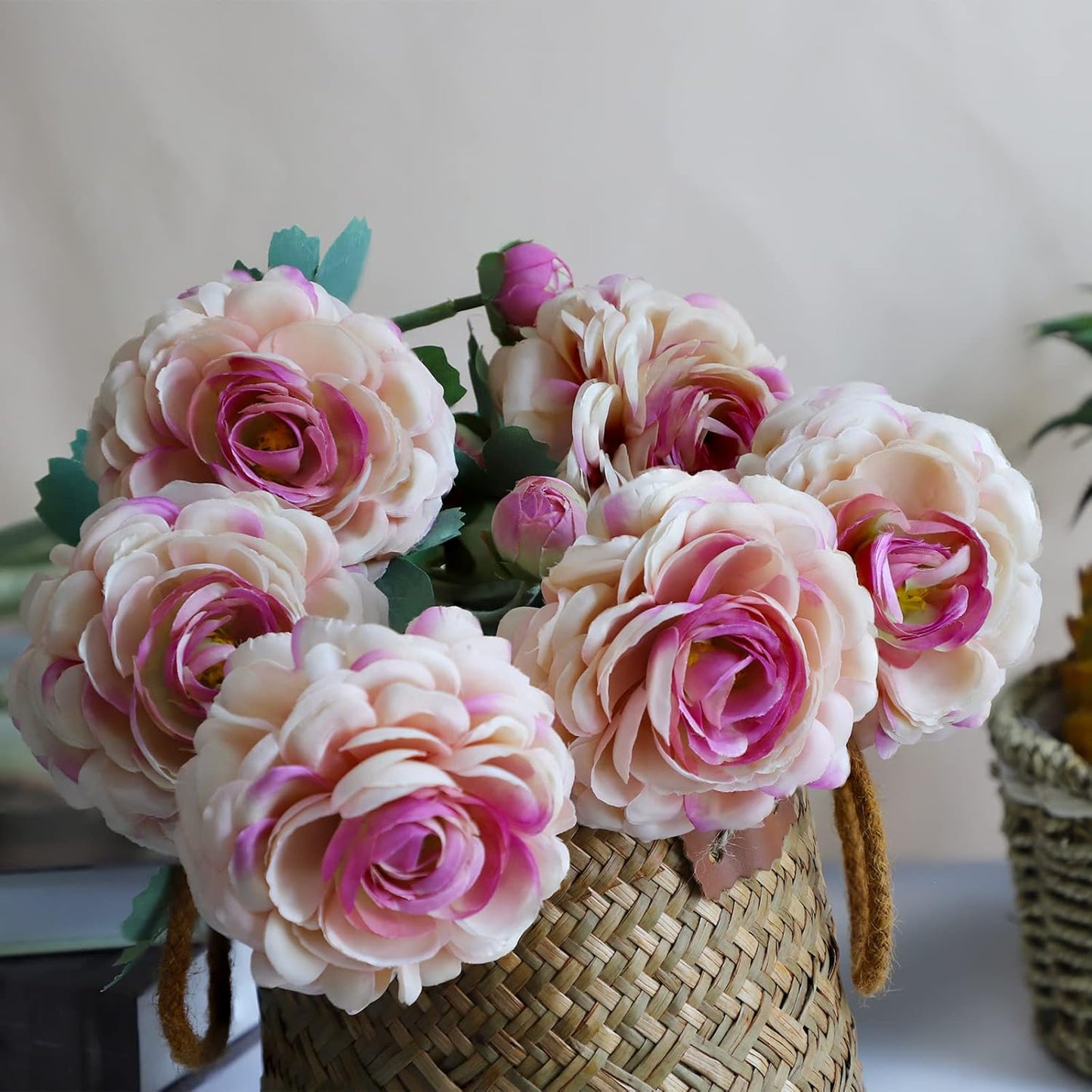 Artificial Ranunculus Flowers 23 Inch Long Stem - 6 Pack Silk Buttercup Stems for Wedding Bouquets, Centerpieces,Home Decor - Realistic Deep Pink Faux Floral Arrangements (Deep Pink)