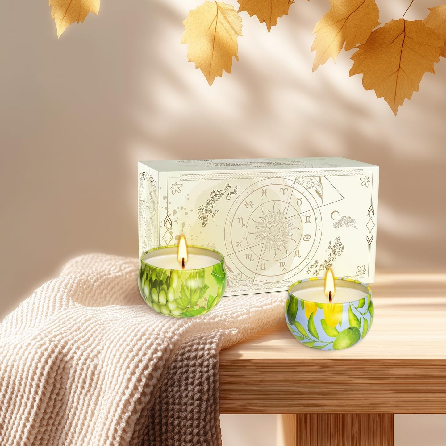 Set of 2 | 2.5-Ounce Scented Jar Candles - Fruit Style - Perfect for Home, Spa, Yoga Studio - Vibrant Colorful Iron Can Jars Candles(Grapes & Guava Fragrance)