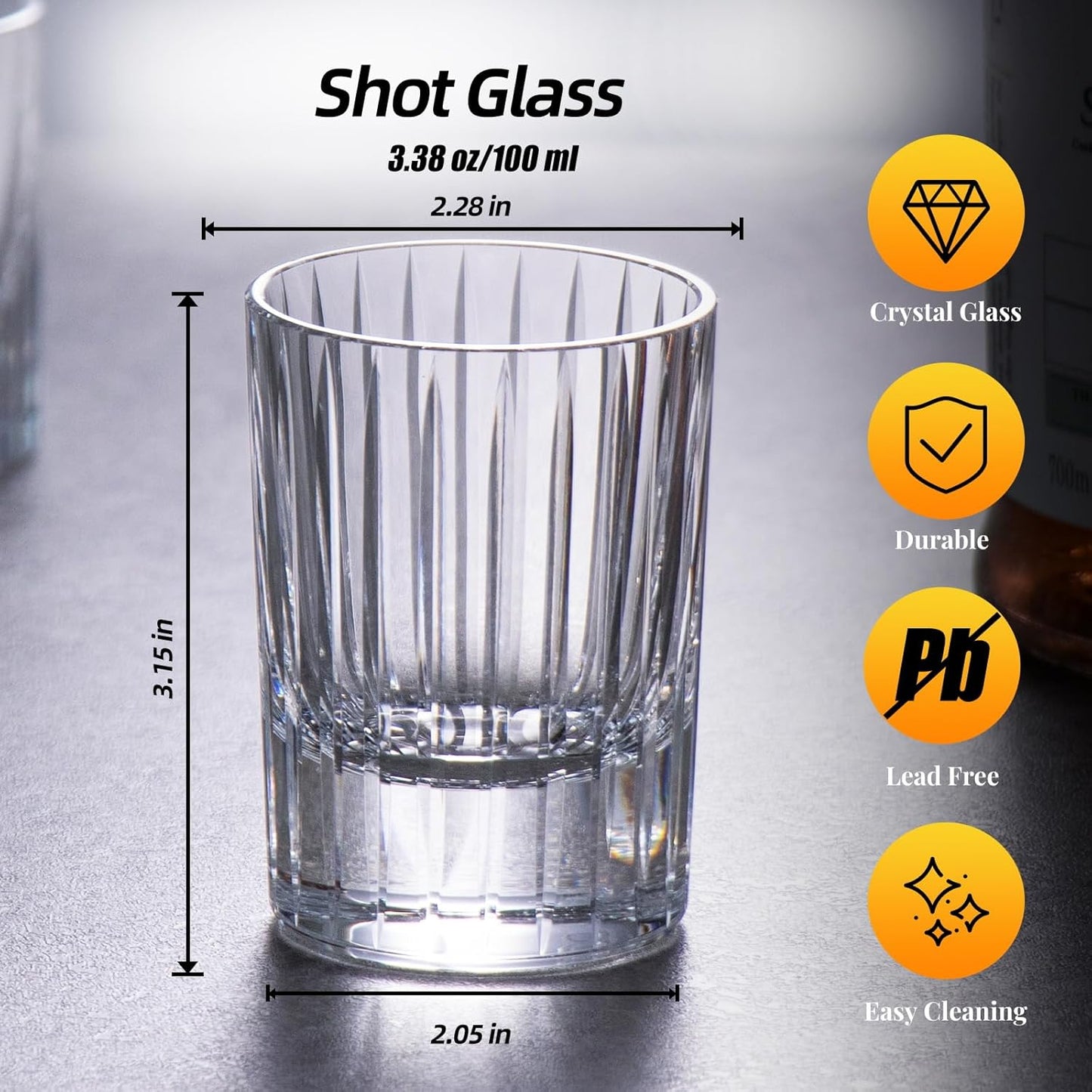 KAMMAK Crystal Whiskey Glasses Set of 2, Handcrafted 3.38oz Liquor Glasses, Luxury Old Fashioned Glasses Stemless, Hand Blown Scotch Cup for Women, Men Barware Gift for Cocktail, Bourbon