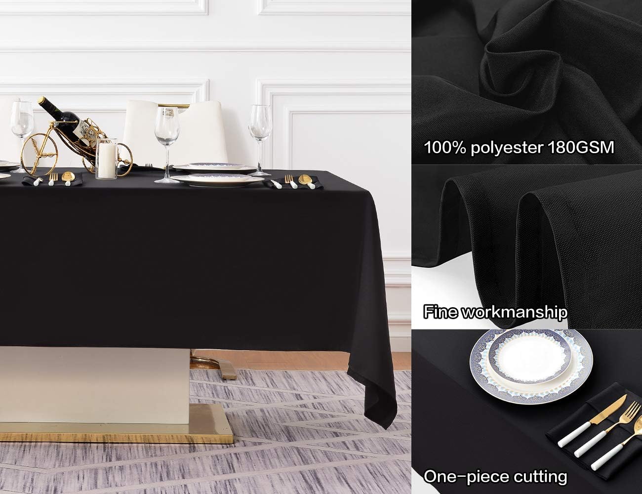 Surmente Black Tablecloth 60 x 120-inch Rectangular Polyester Table Cloth for Weddings, Banquets, or Restaurants