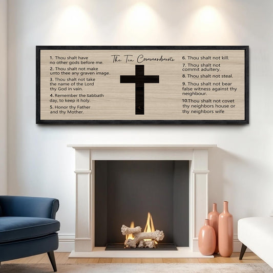 Ten Commandments Rustic Bible Verse Framed Wall Art 40" x 15" Black Religious Christian Slogan Representing God Jesus Christ Prayer Vintage Holy Inspirational Catholic Scripture Decor