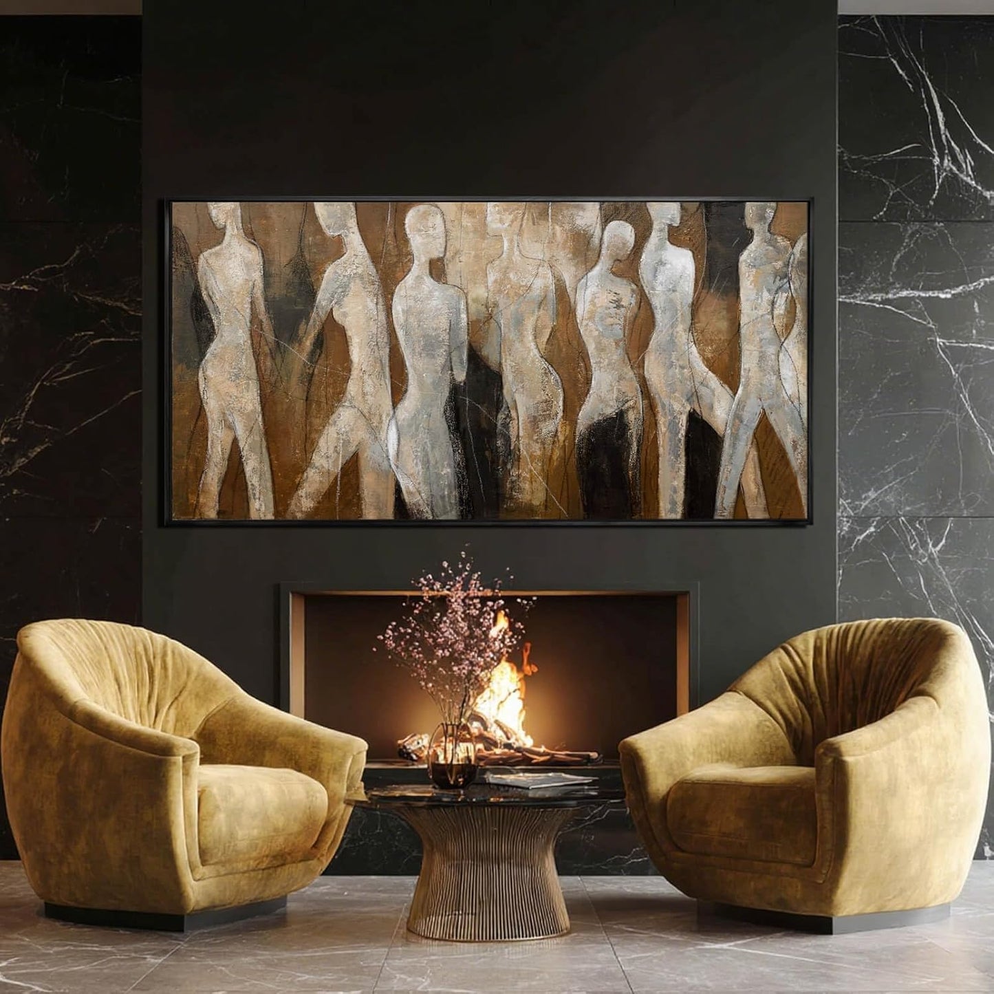 CHUDANHAO White and Brown Wall Art Graffiti Home Wall Decor Abstract Wall Pictures 24"x48" Decorations for Bedroom Dining Room Posters