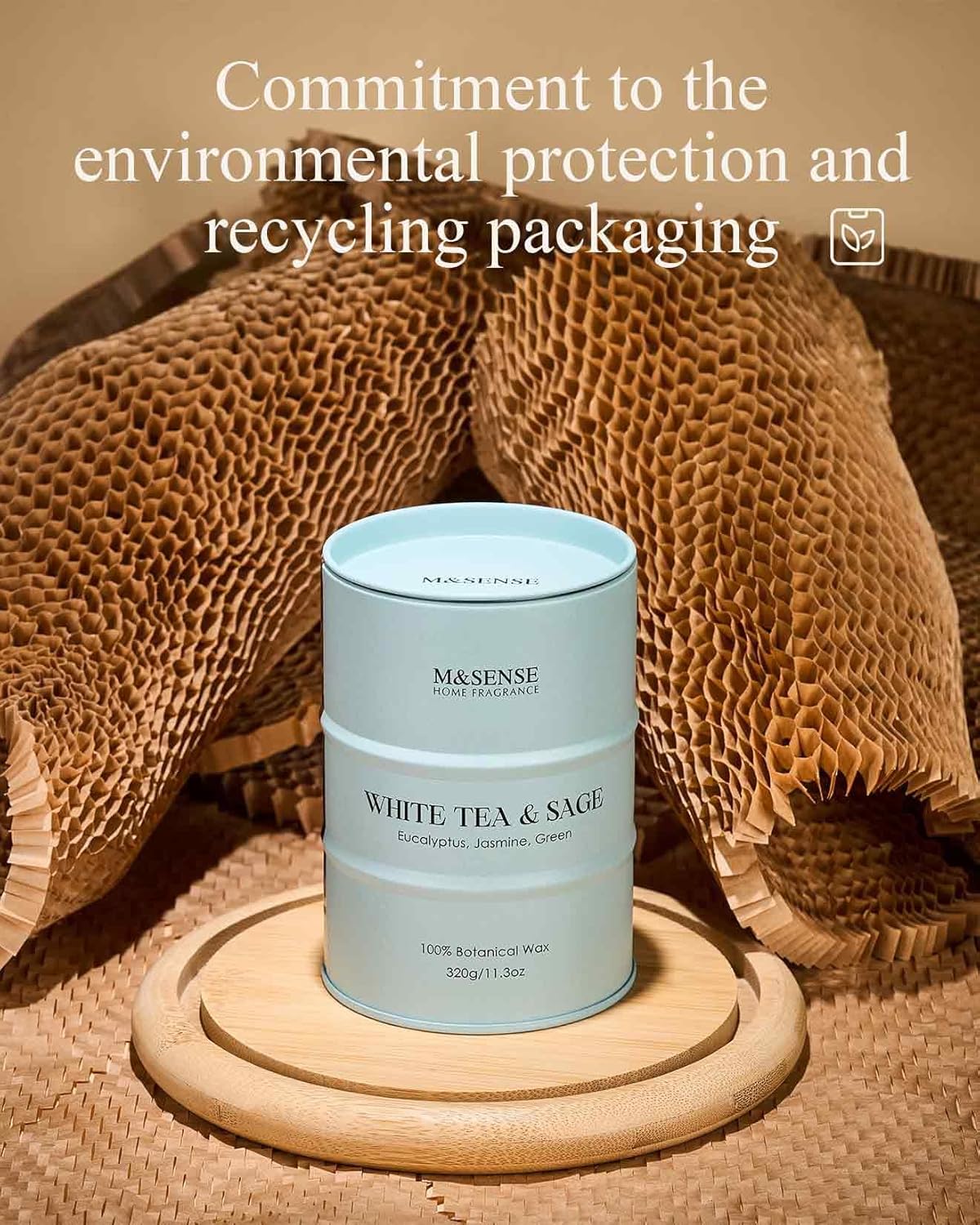 M&SENSE White Tea Sage Scented Candles Natural Non Toxic, Aromatherapy Candle for Stress Relief Meditation Relaxing, Housewarming Gifts for Women Men, 11.3oz 70 Hour Long Burning