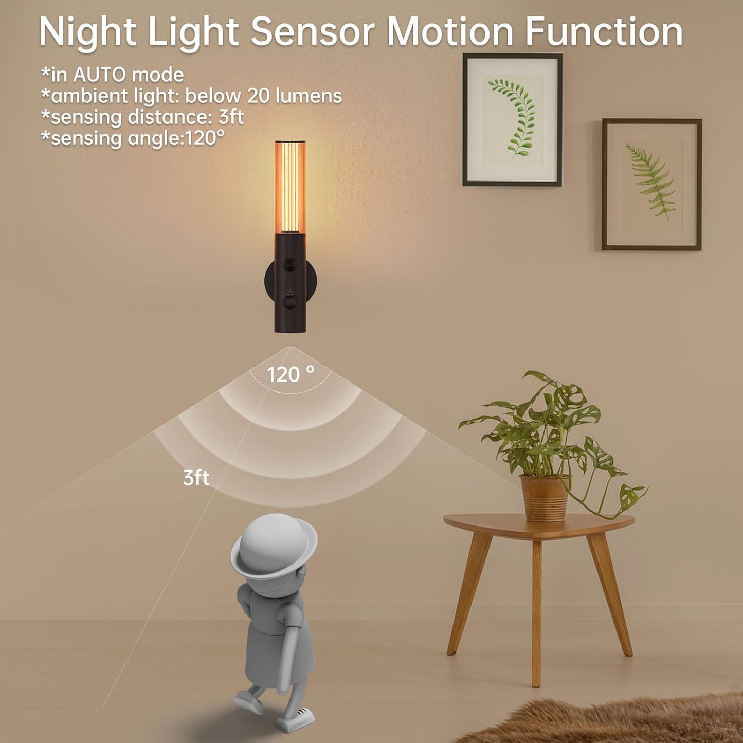 2Pack Motion Sensor LED Night Lights, Rechargeable Battery Operated Indoor Smart Motion Detector Nightlights with 3 Modes&3 Brightness, Auto Body Sensor Dimmable Wall Lamps for Closet Stairway Cabinet