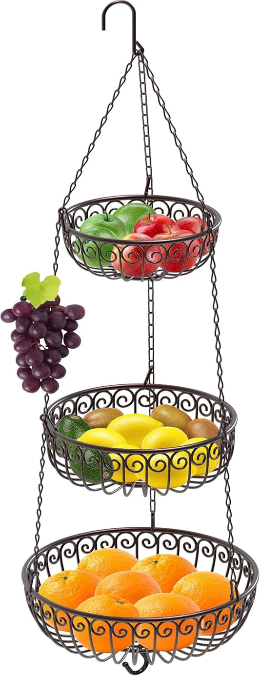 Simple Houseware 3-Tier Fruit Hanging Basket, Bronze