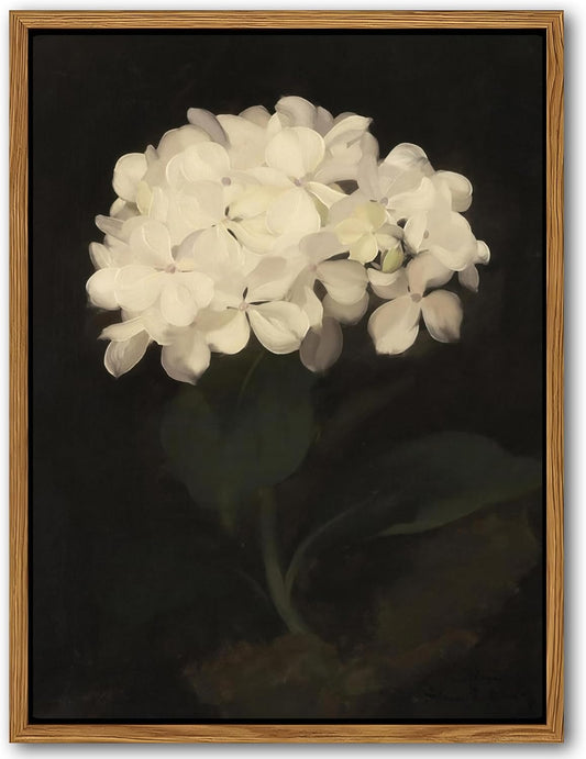 Framed Wall Art for Living Room – Vintage White Hydrangea Oil Painting Canvas Prints, Aesthetic Bedroom Wall Art, Kitchen Decor for Shelves, Bathroom Office Artwork Wall Decor – 16x24in