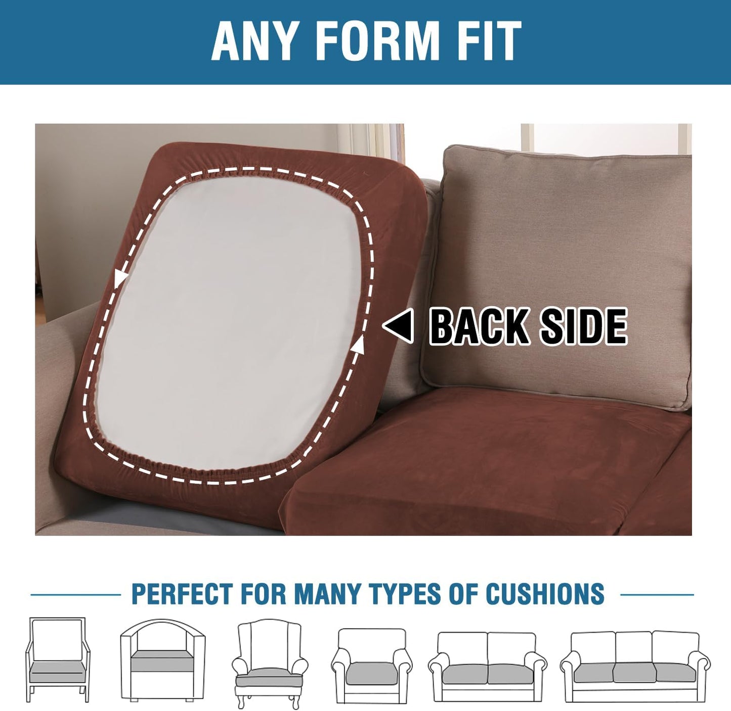 H.VERSAILTEX Velvet Stretch Couch Cushion Cover Plush Cushion Slipcover for Chair Loveseat Sofa Cushion Furniture Protector Seat Cushion Sofa Cover (2 Piece Medium Sofa Cushion Covers, Burnt Brick)