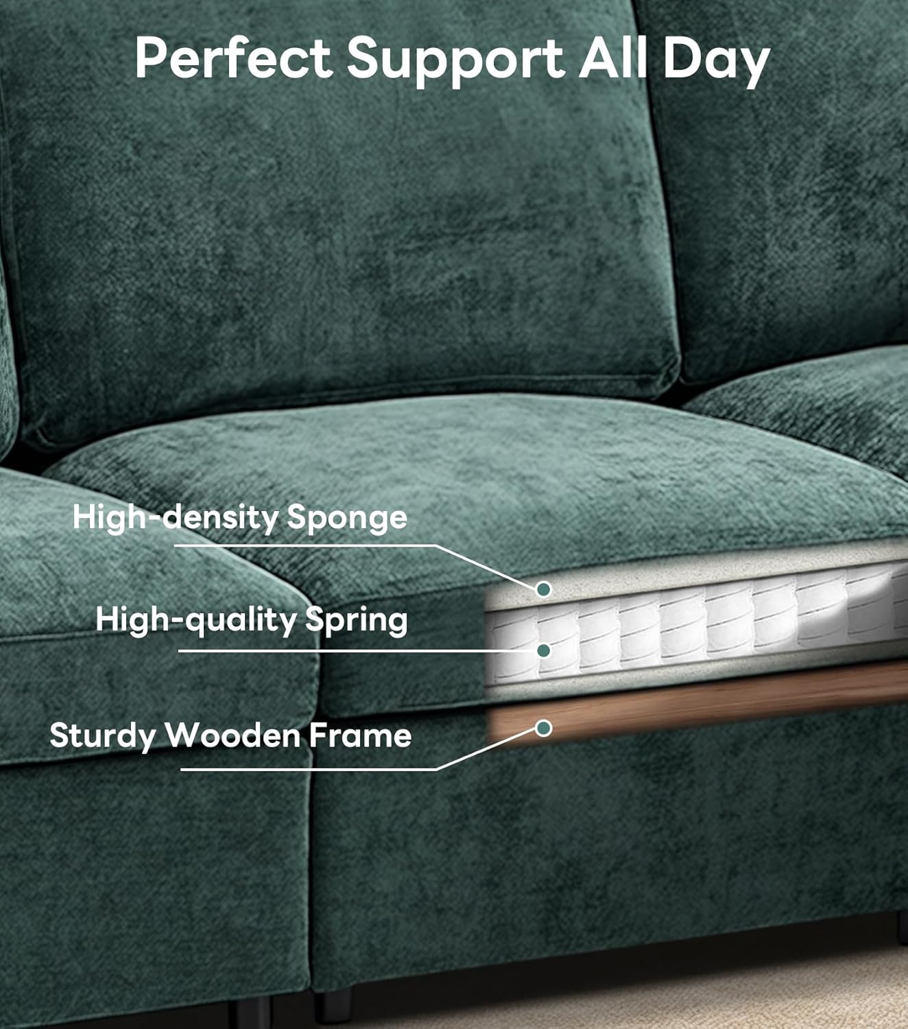 Tbfit U Shaped Couch 8 Seat, Sectional Sofa for Living Room,Chenille Cloud Couch with Ottoman, Green