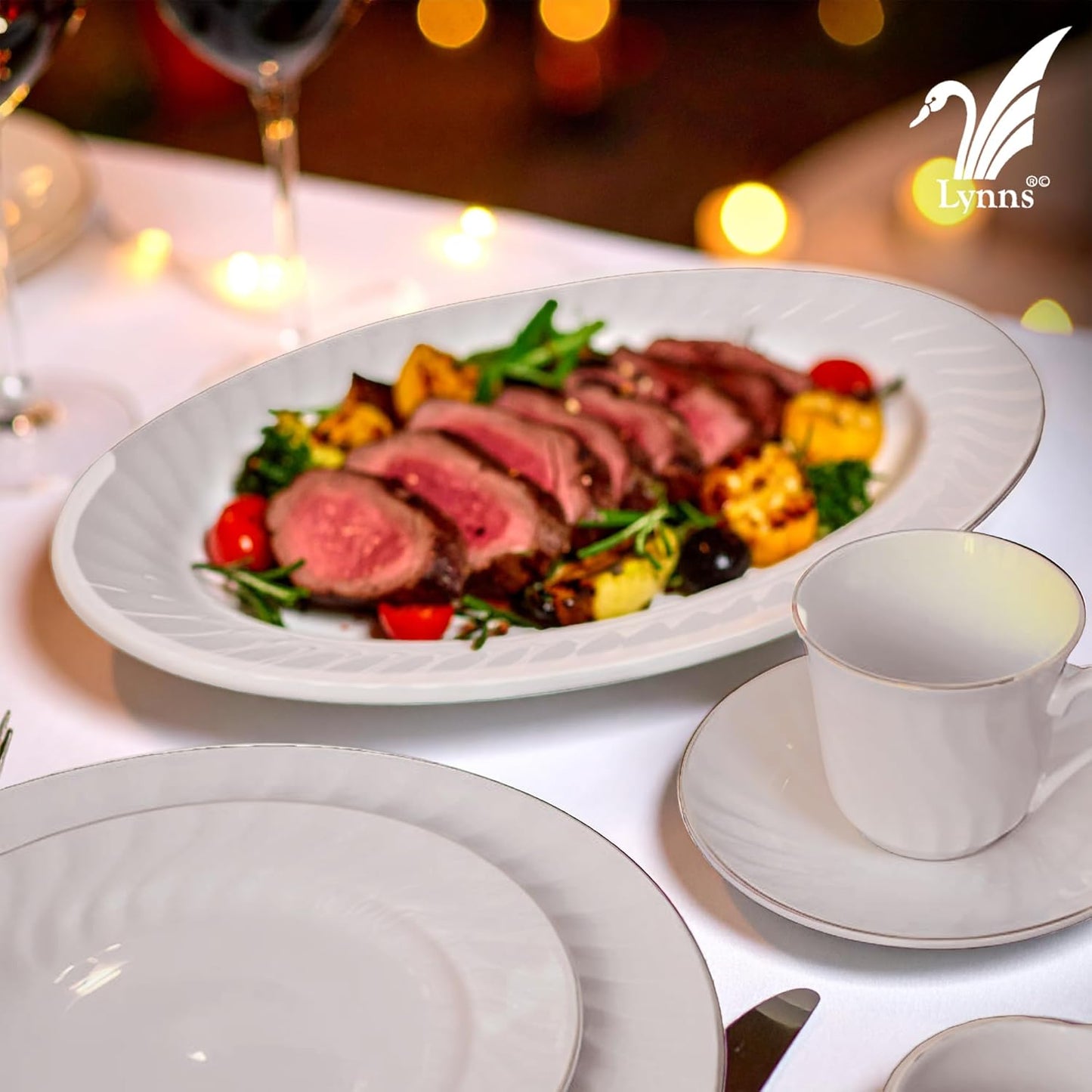 Lynns Paradise Imperial White 14-Inch Oval Platter, Set of 2, White; Heavy Duty; Chip Resistant; Lead and Cadmium Free; Freezer to Oven Safe up to 500°F