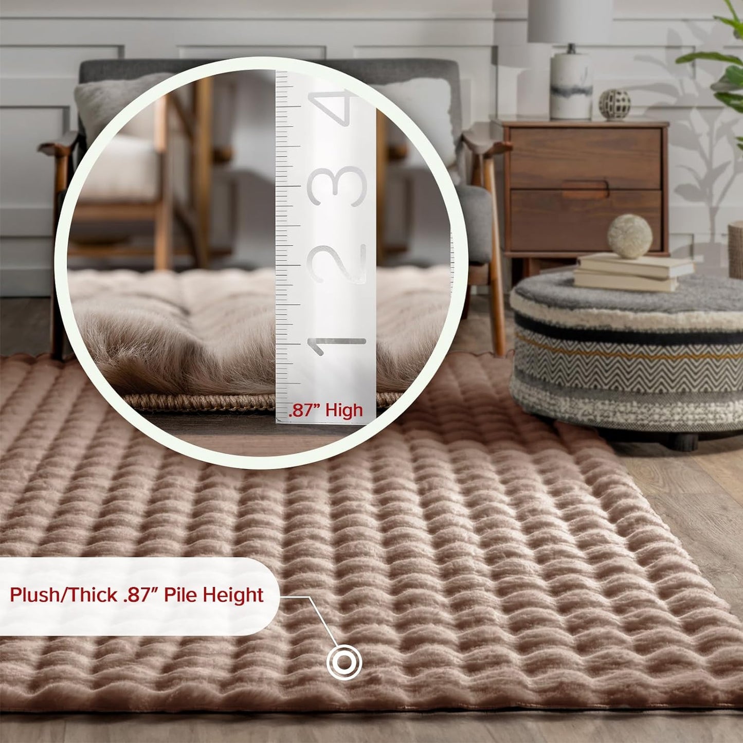 nuLOOM 5' x 8' Cozy Plush Area Rug, Machine Washable, Non-Slip, Soft Fluffy Shag Carpet for Living Room Bedroom Kids Room Nursery Home Decor, Jeni Taupe