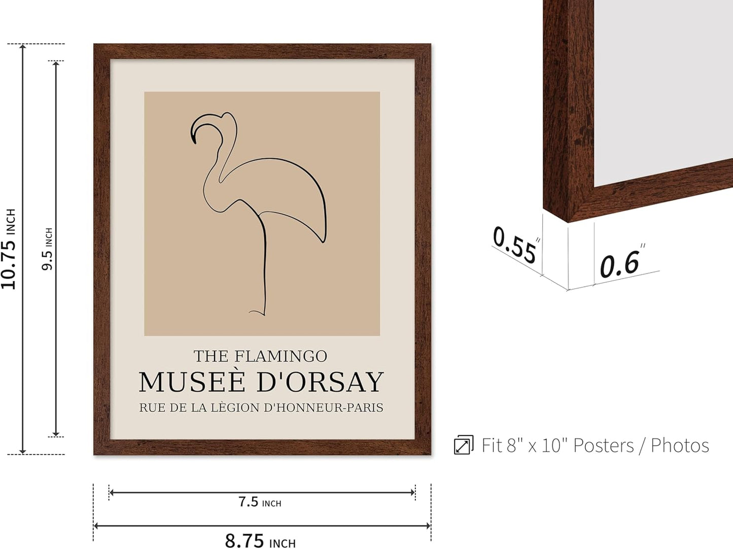 Poster Master Vintage Poster - Retro Minimalist Print - Gift for Artist, Housewarming - Flamingo, Line Drawing, Sketch, Abstract - Wall Decor for Living Room, Bedroom, 16x20 Brown Framed