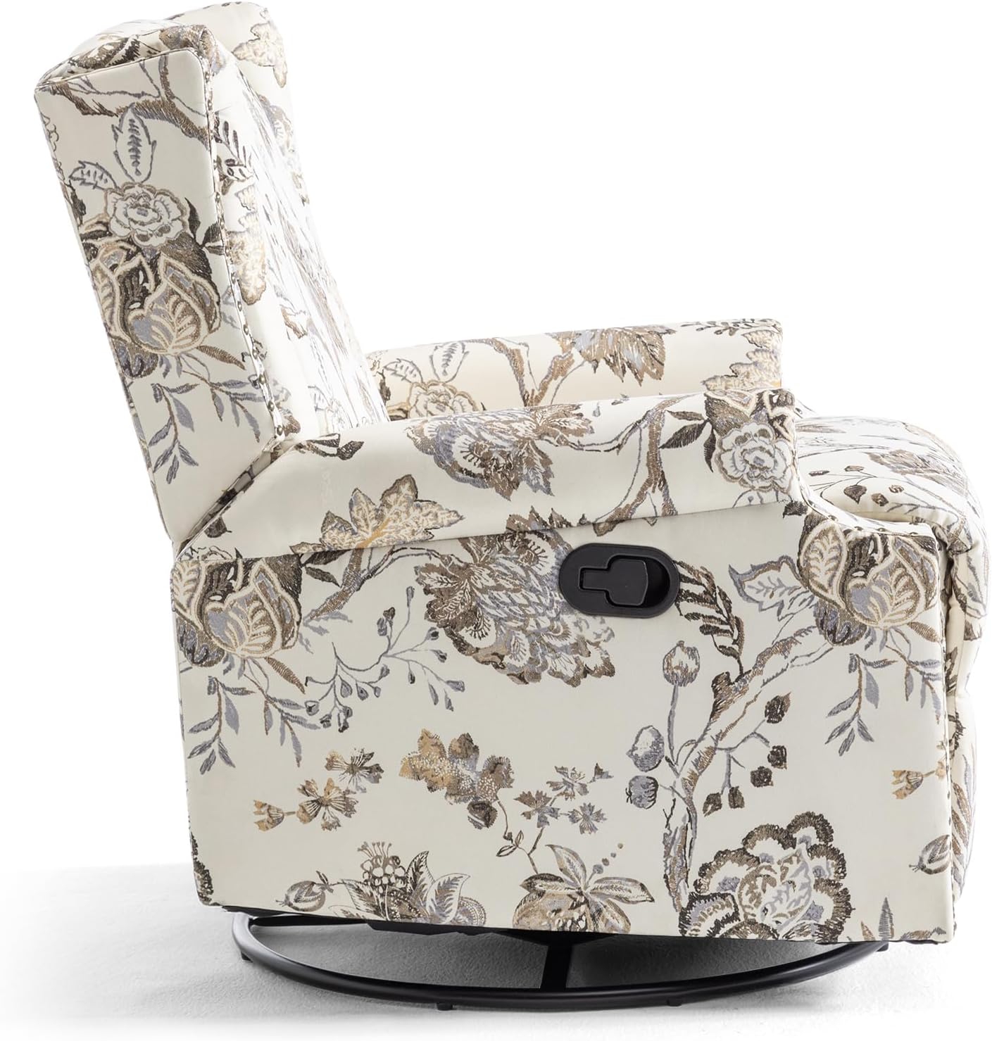 UIXE Swivel Rocker Manual Recliner Chair, Wingback Swivel Glider Fabric Nursery Reclining Sofa Chair, High Back Upholstered Arm Chair for Living Room Bedroom - Beige Plants