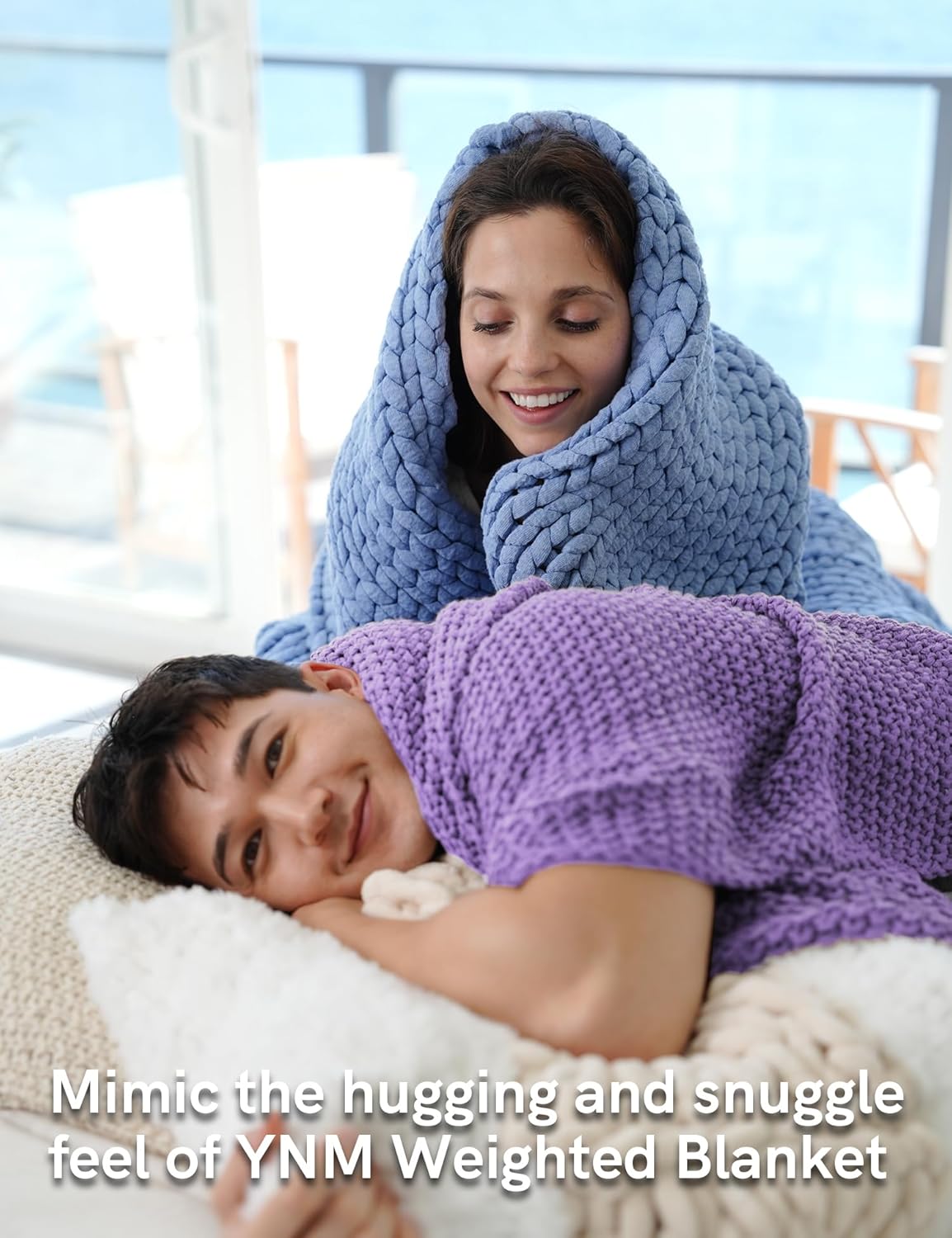 YnM Chunky Cotton Knit Throw Blanket, Cable Knit Throws for Bed Couch Sofa, Comfy & Relaxing, Decorative Piece for Farmhouse Modern Boho Rustic Scandinavian Chic Vibe, Lilac Purple 50x60 Inches