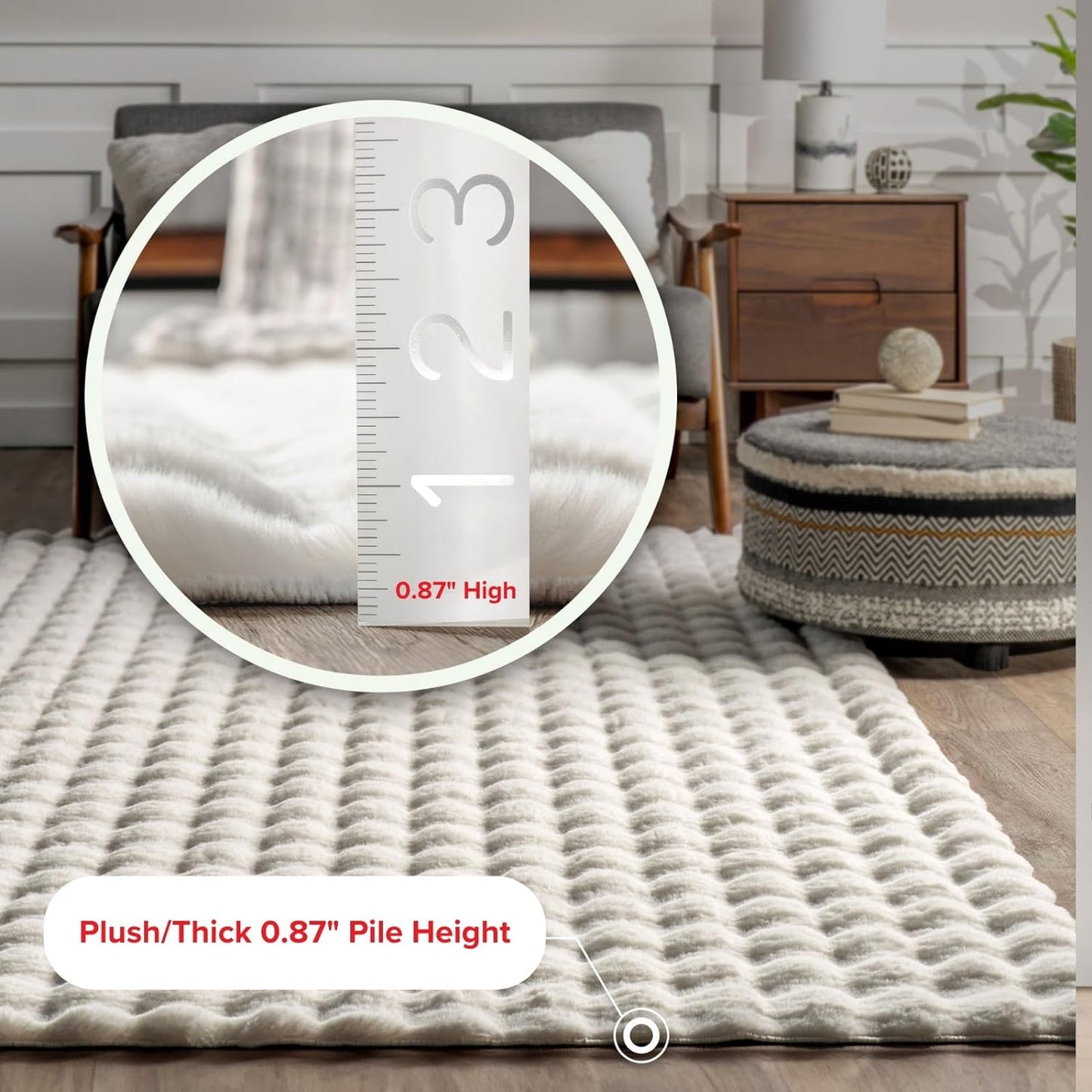 nuLOOM Jeni Solid Faux Rabbit Machine Washable Area Rug, Round 5, Off-White