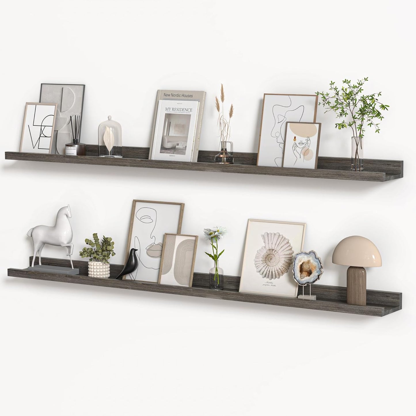 Floating Shelves for Wall, Picture Ledge Shelf 55 Inch Solid Wood Set of 2, Rustic Wall Shelves with Lip, Kids Bookshelf, Photo & Picture Live Edge Floating Shelves for Bedroom, Living Room, Kitchen